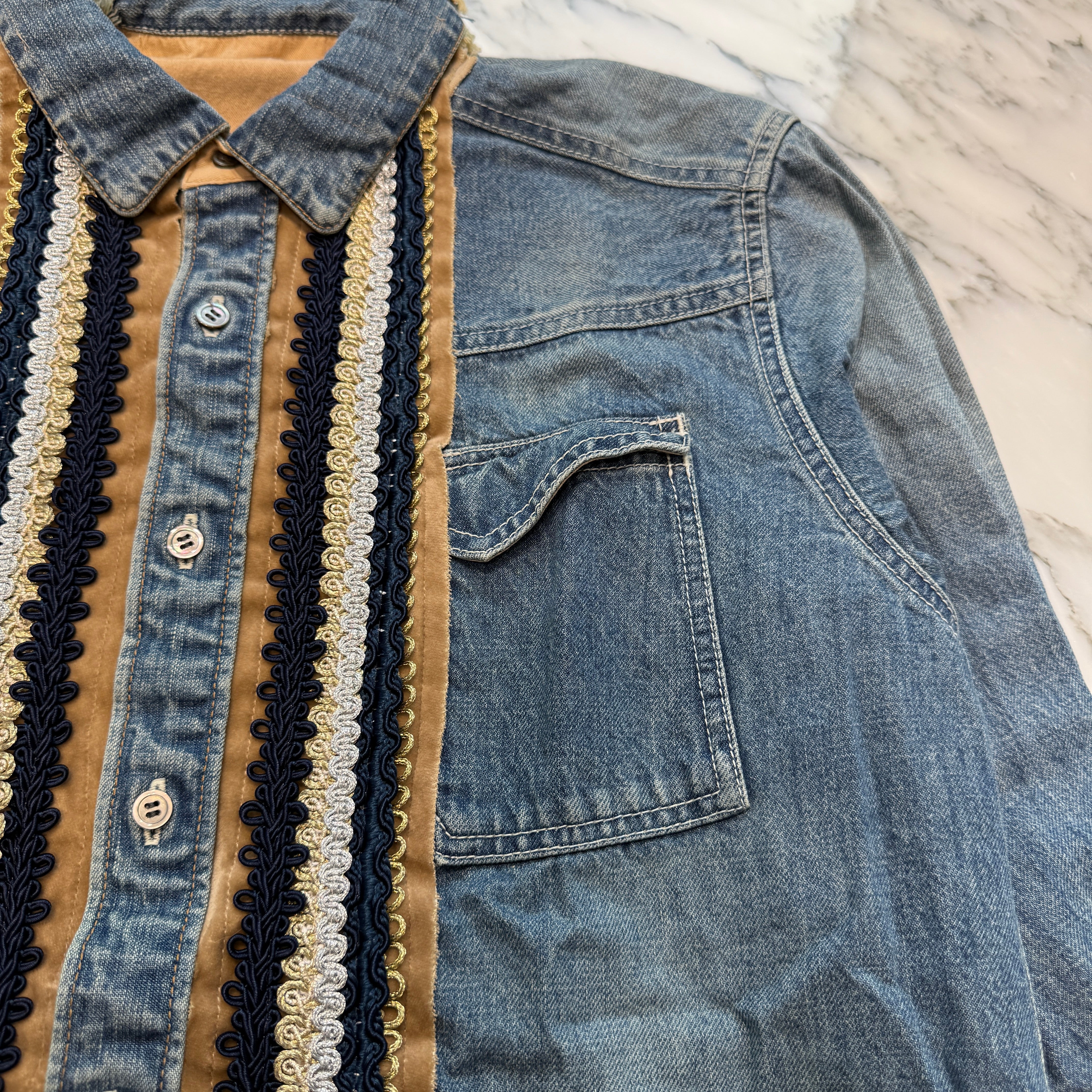 sacai 2017AW Denim Embellished Shirt 17-01405M Size 1 サカイ デニム装飾シャツ サイズ1