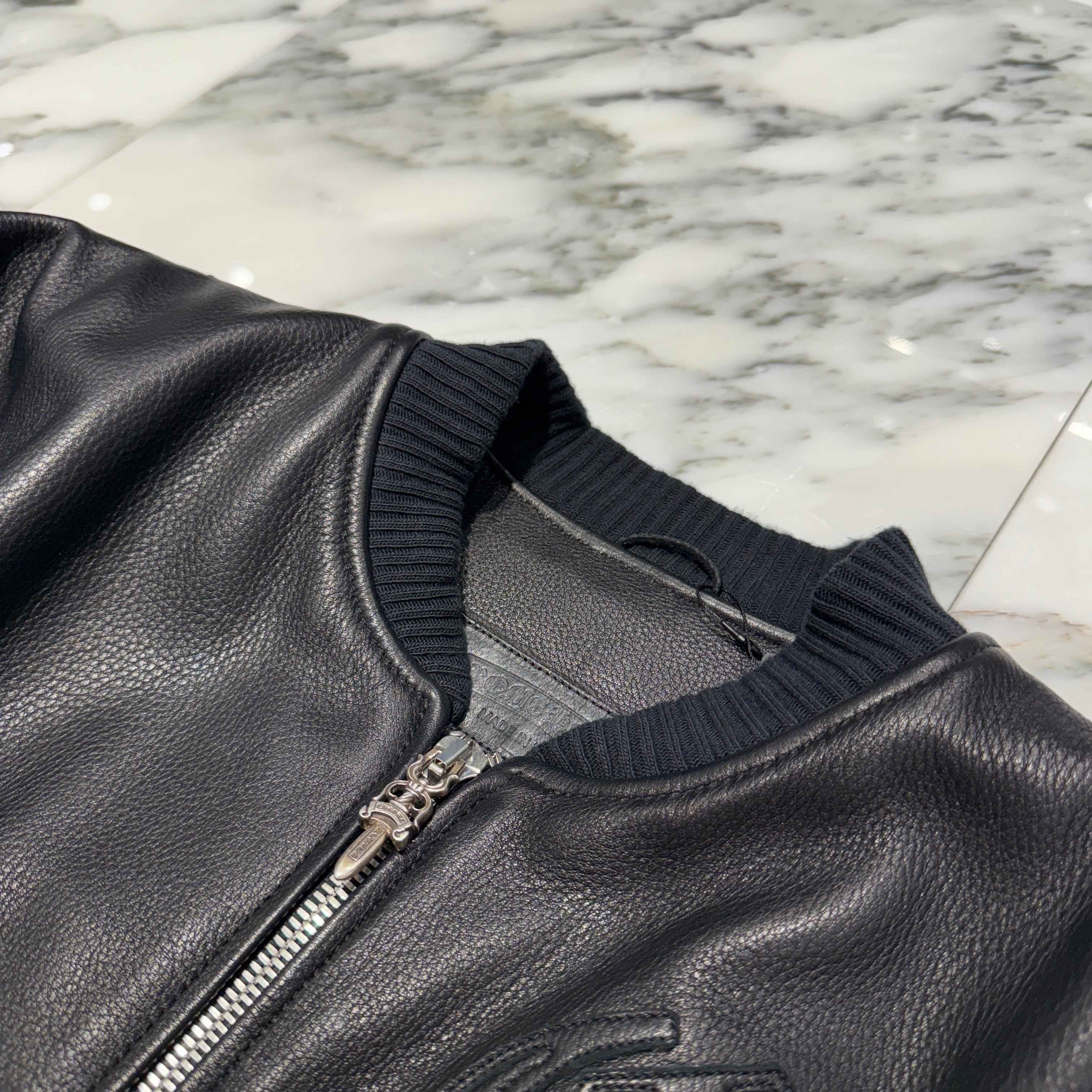 CHROME HEARTS LETTERMAN CH Patch Leather Blouson Jacket Size M
