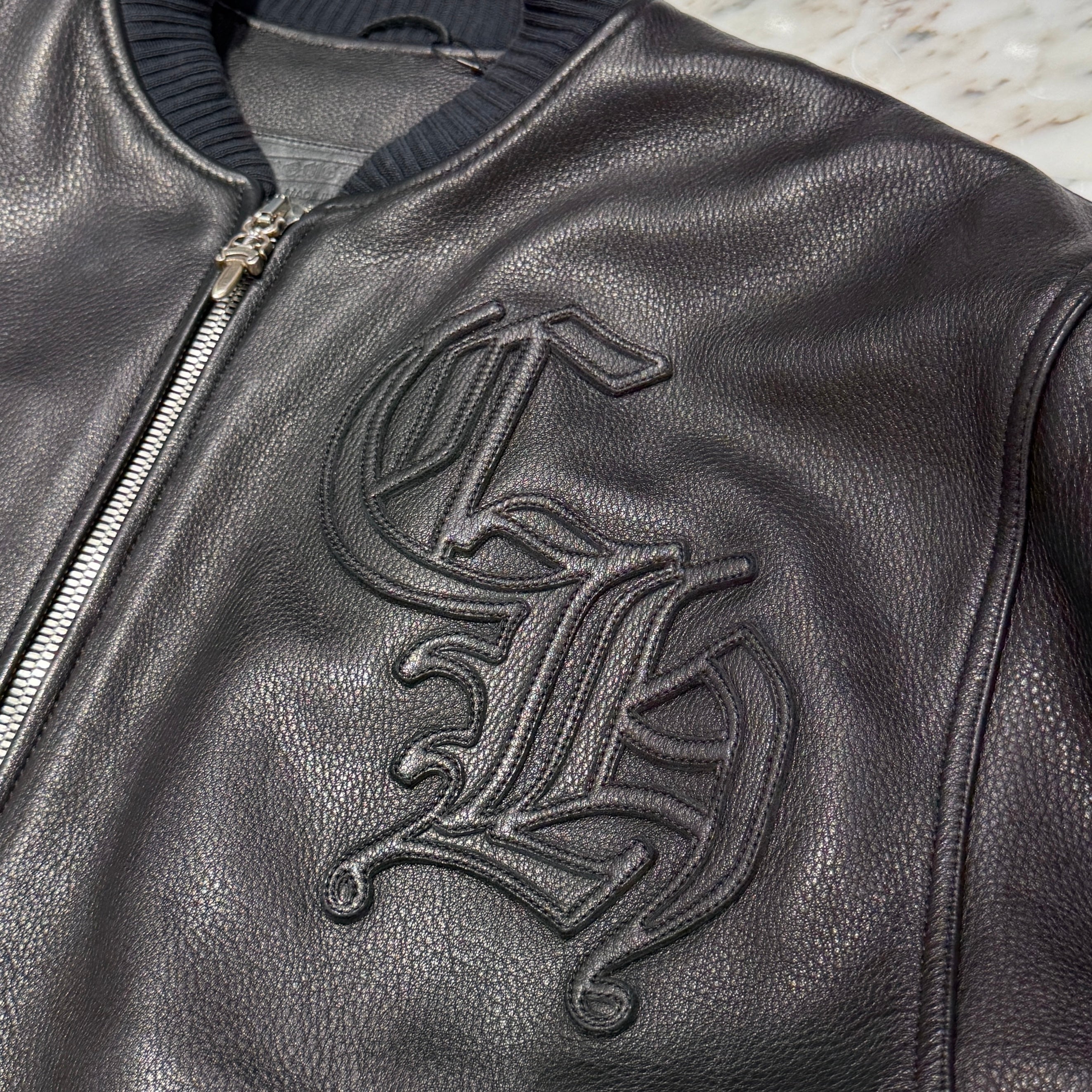 CHROME HEARTS LETTERMAN CH Patch Leather Blouson Jacket Size M