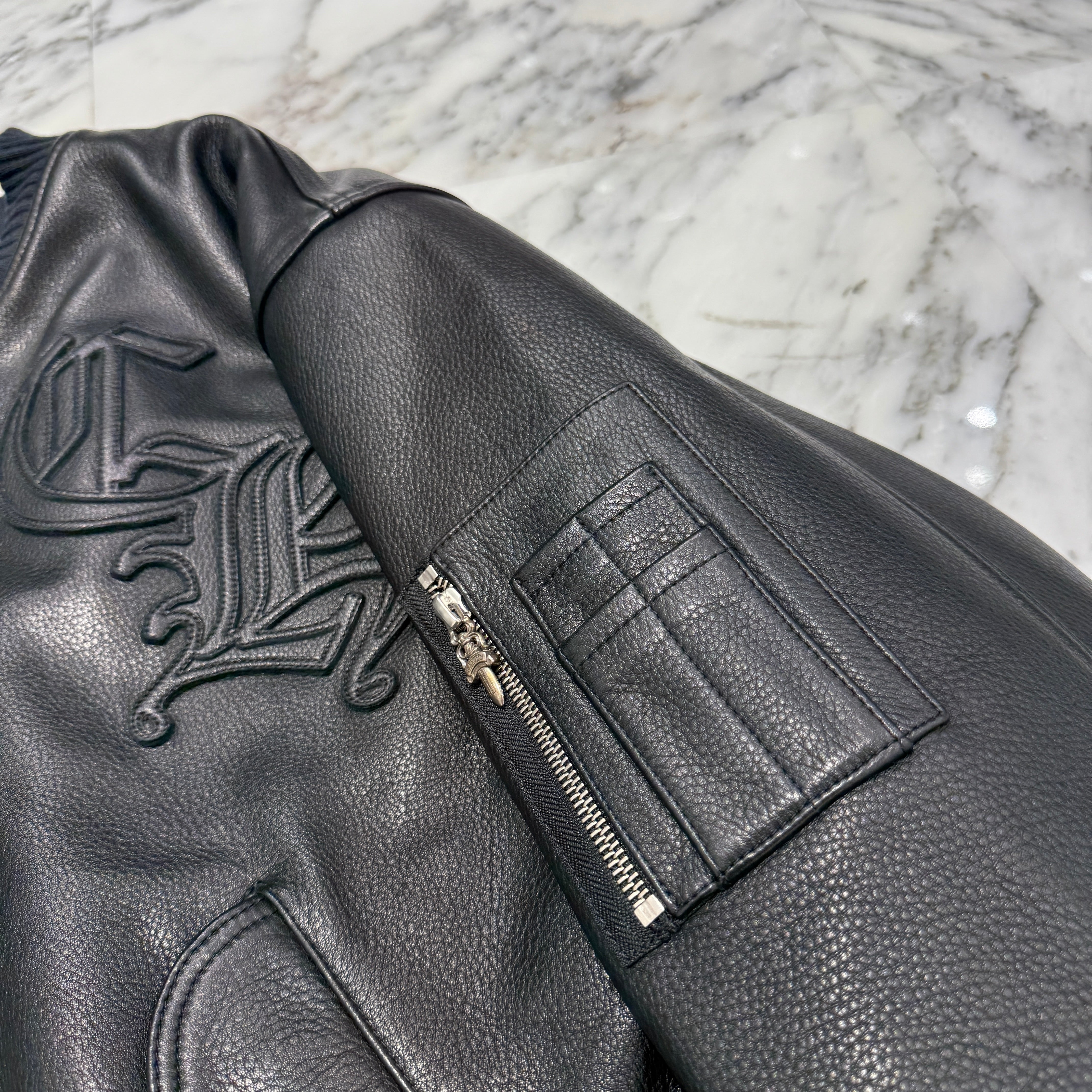 CHROME HEARTS LETTERMAN CH Patch Leather Blouson Jacket Size M クロムハーツ レターマン CHパッチ レザーブルゾンジャケット サイズM