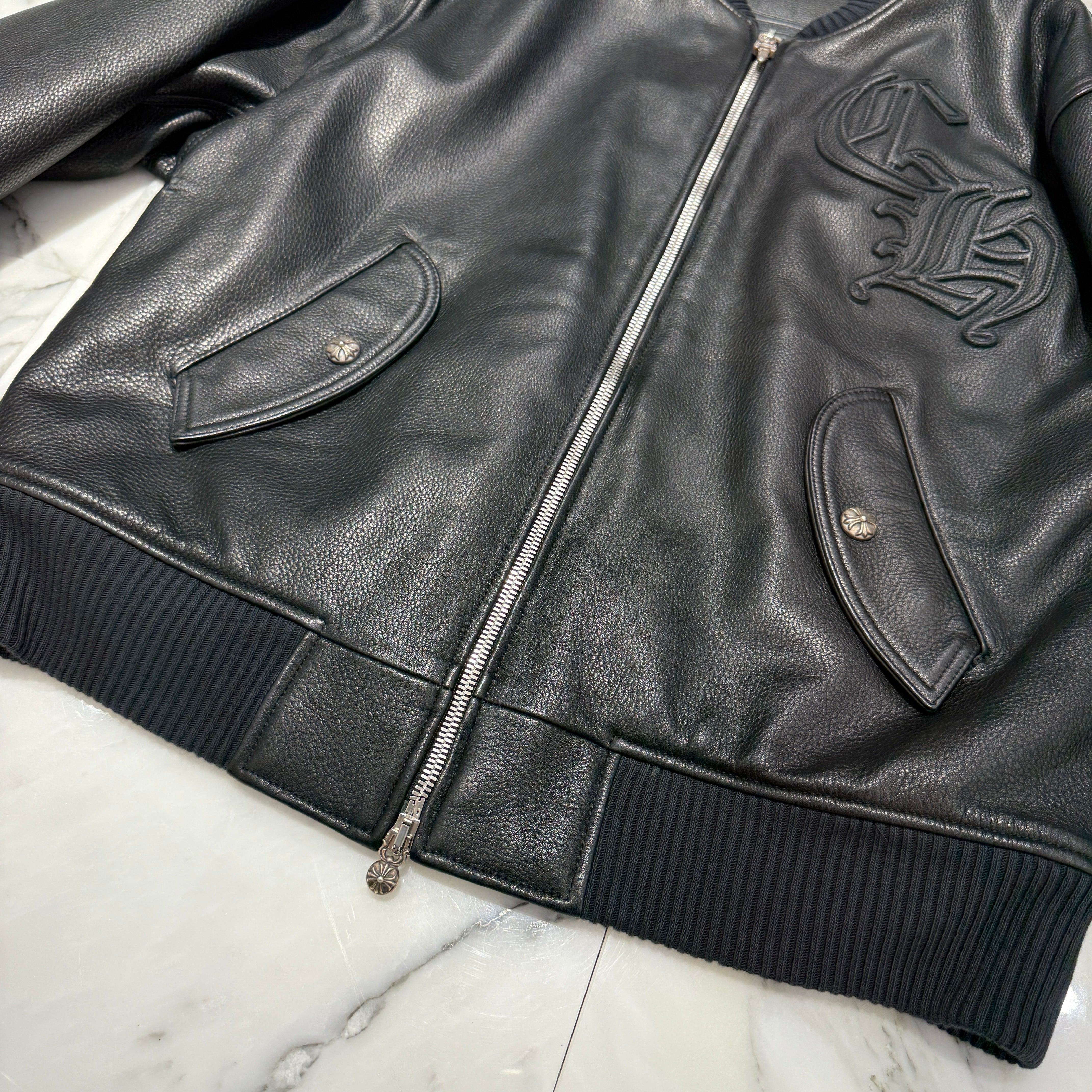 CHROME HEARTS LETTERMAN CH Patch Leather Blouson Jacket Size M クロムハーツ レターマン CHパッチ レザーブルゾンジャケット サイズM