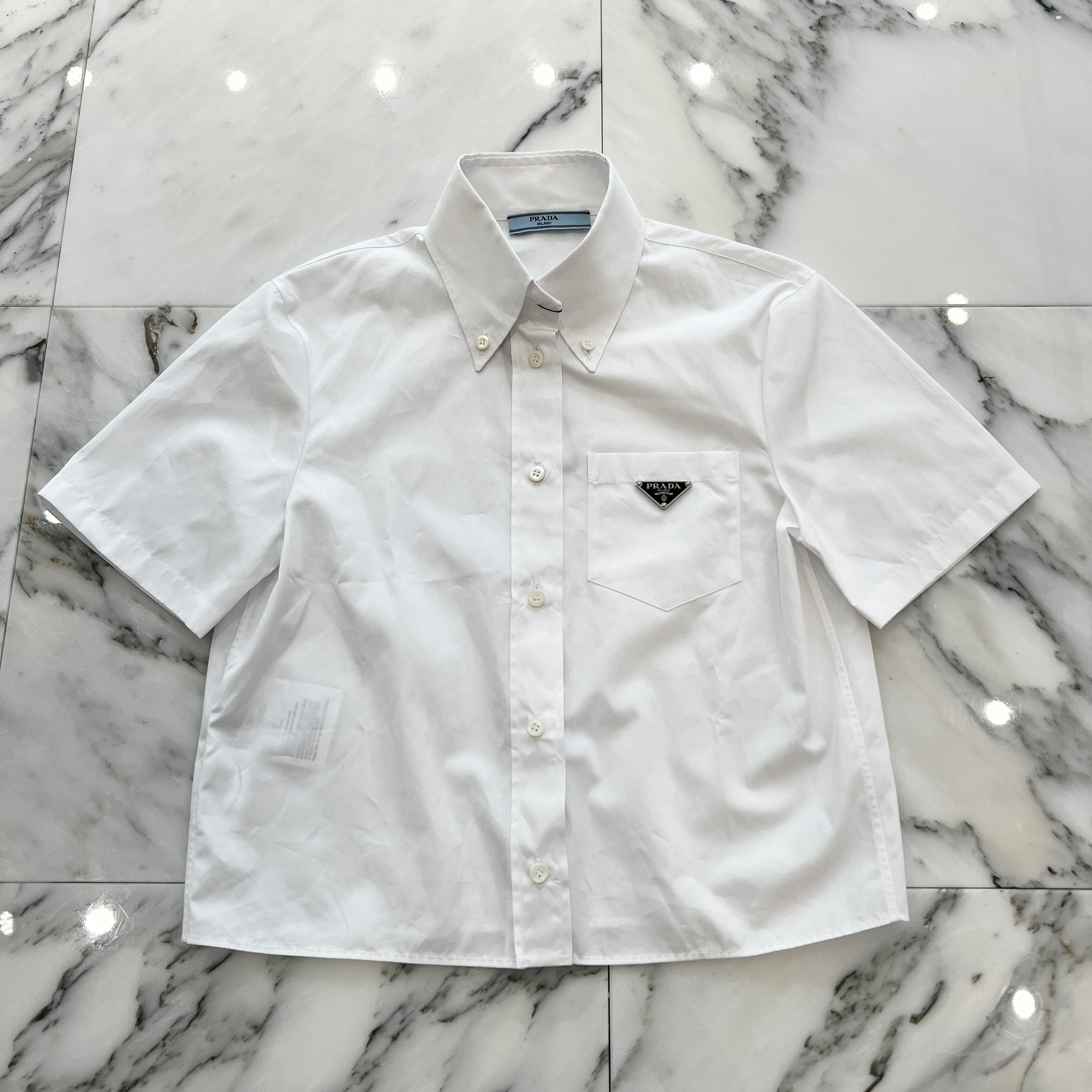 PRADA 2024SS Triangle Logo Plate Poplin Shirt P419G S222 1XV2 Size 38 プラダ トライアングル ロゴプレート ポプリン シャツ サイズ38