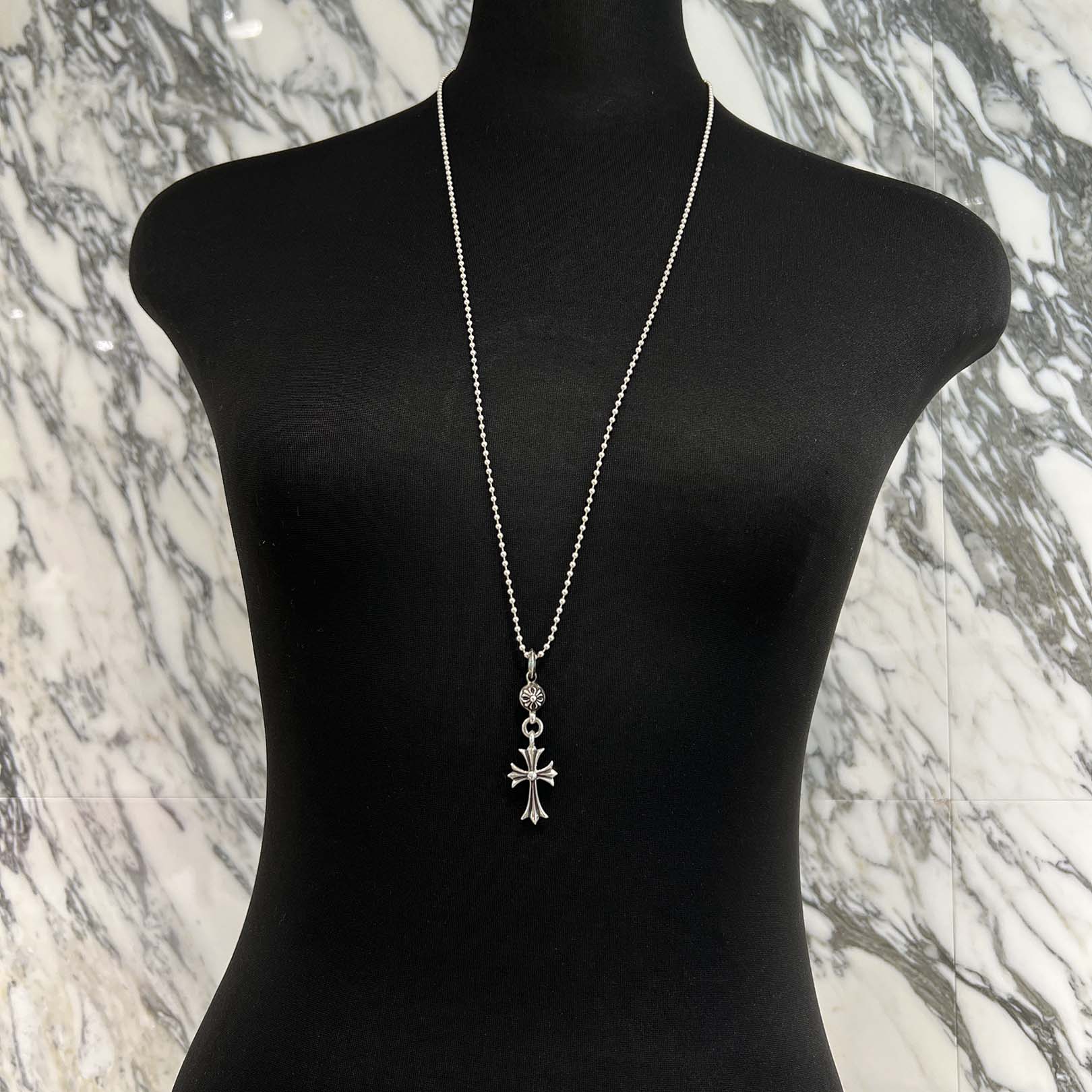 CHROME HEARTS 1 Ball Tiny Cross Charm Ball Chain Necklace クロムハーツ 1ボール タイニークロスチャーム ボールチェーンネックレス