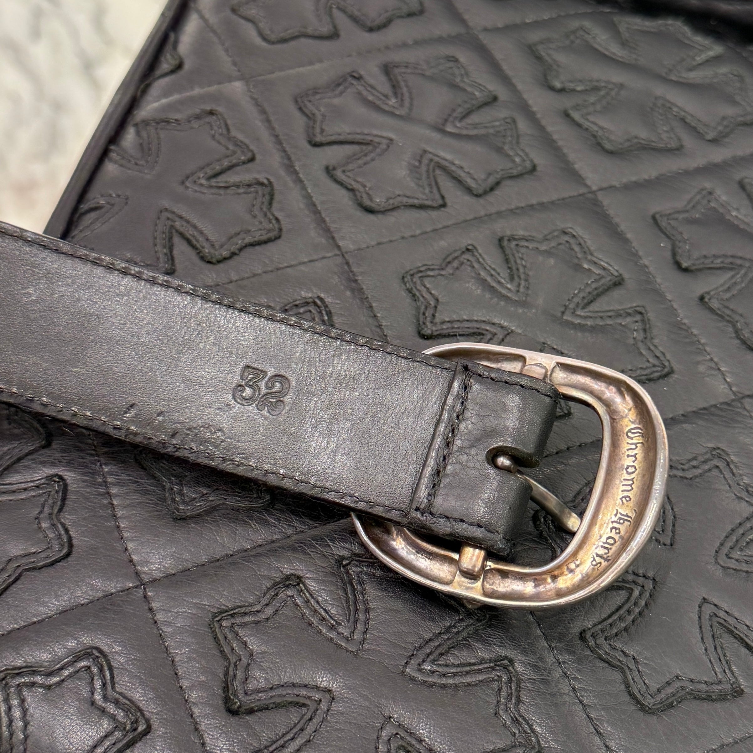 CHROME HEARTS Leather Cross Patch 1.5 Gunslinger Leather Belt Size 32 クロムハーツ レザークロスパッチ 1.5インチ ガンスリンガー レザーベルト サイズ32