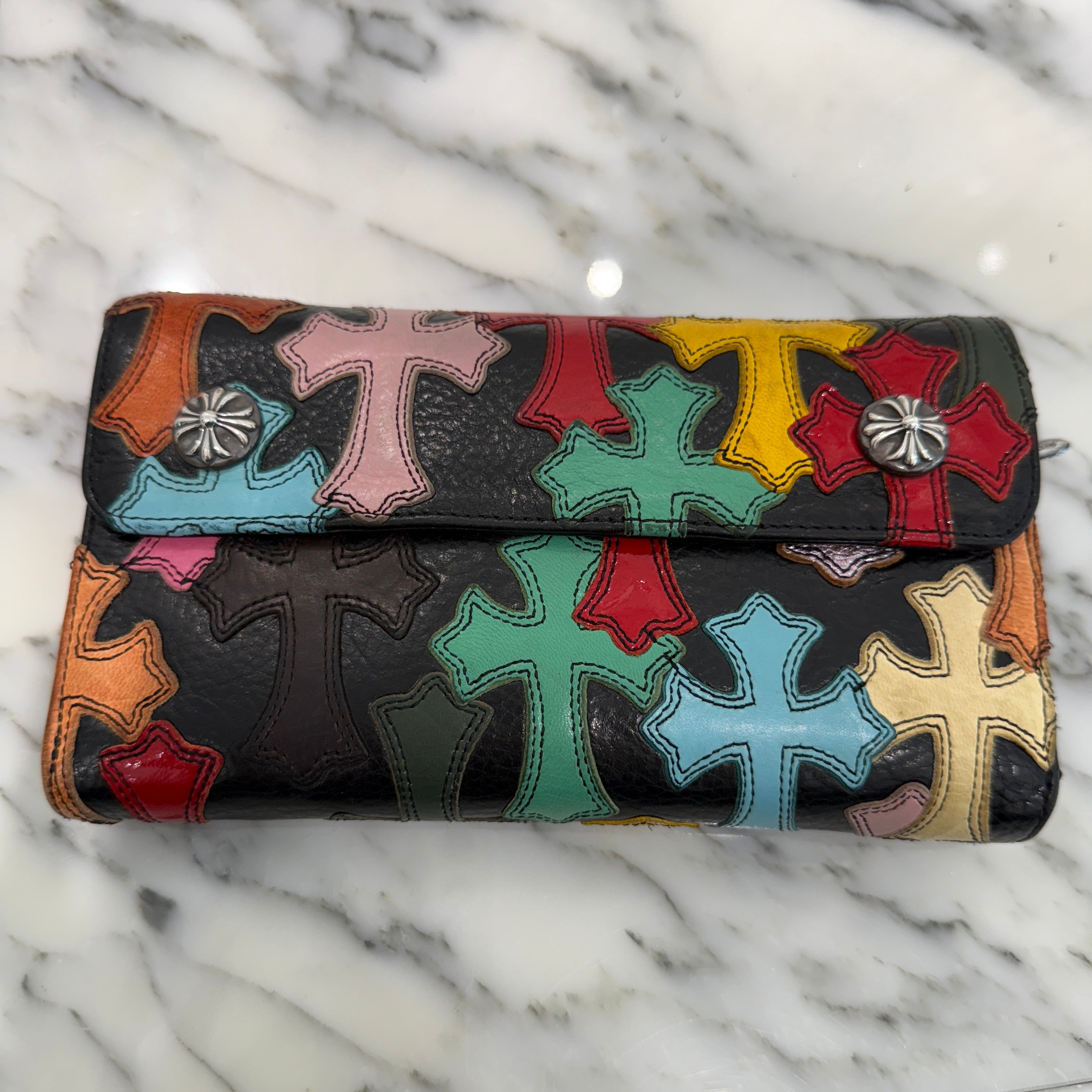 CHROME HEARTS Multi Color Leather Cross Patch Wave Wallet クロム