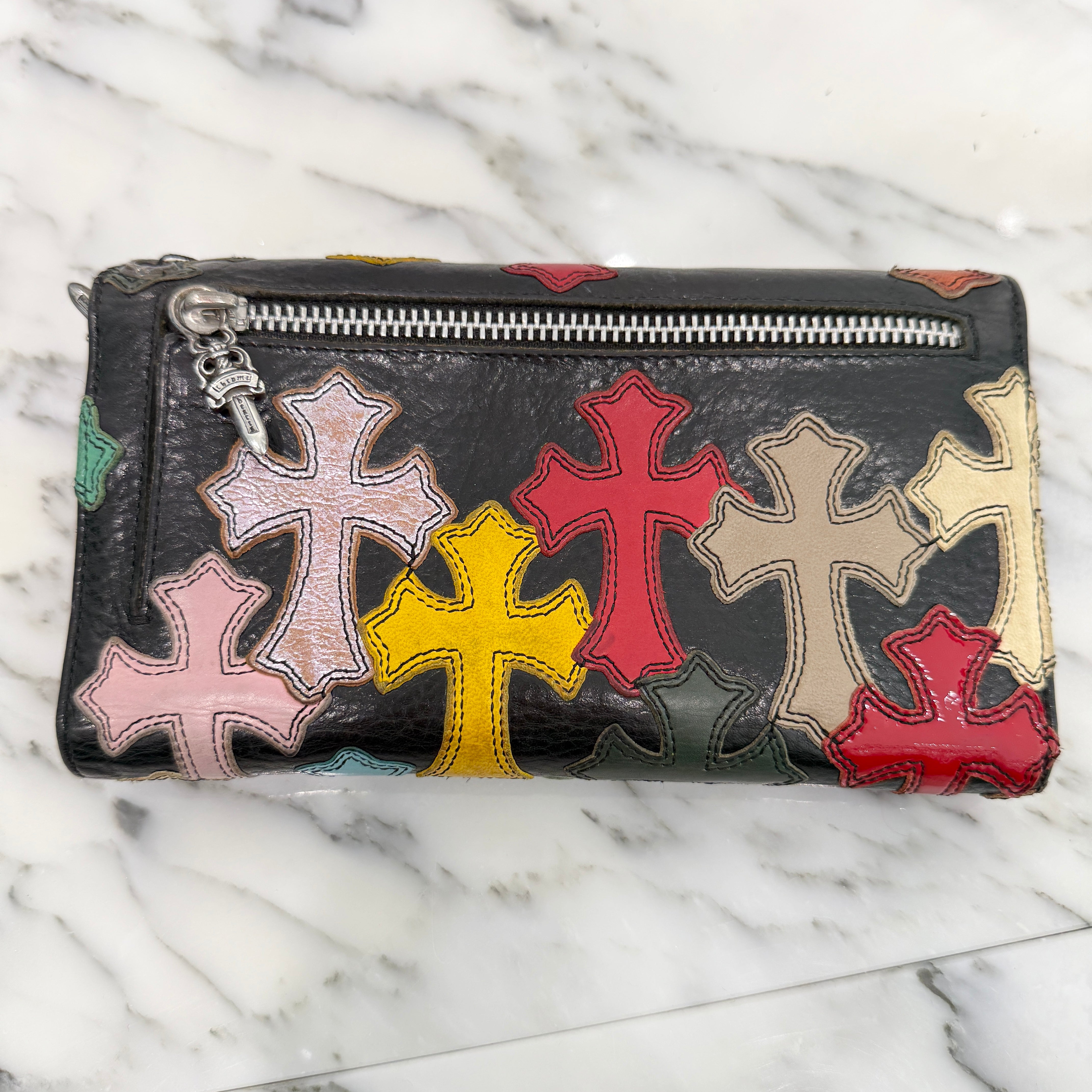 CHROME HEARTS Multi Color Leather Cross Patch Wave Wallet クロム