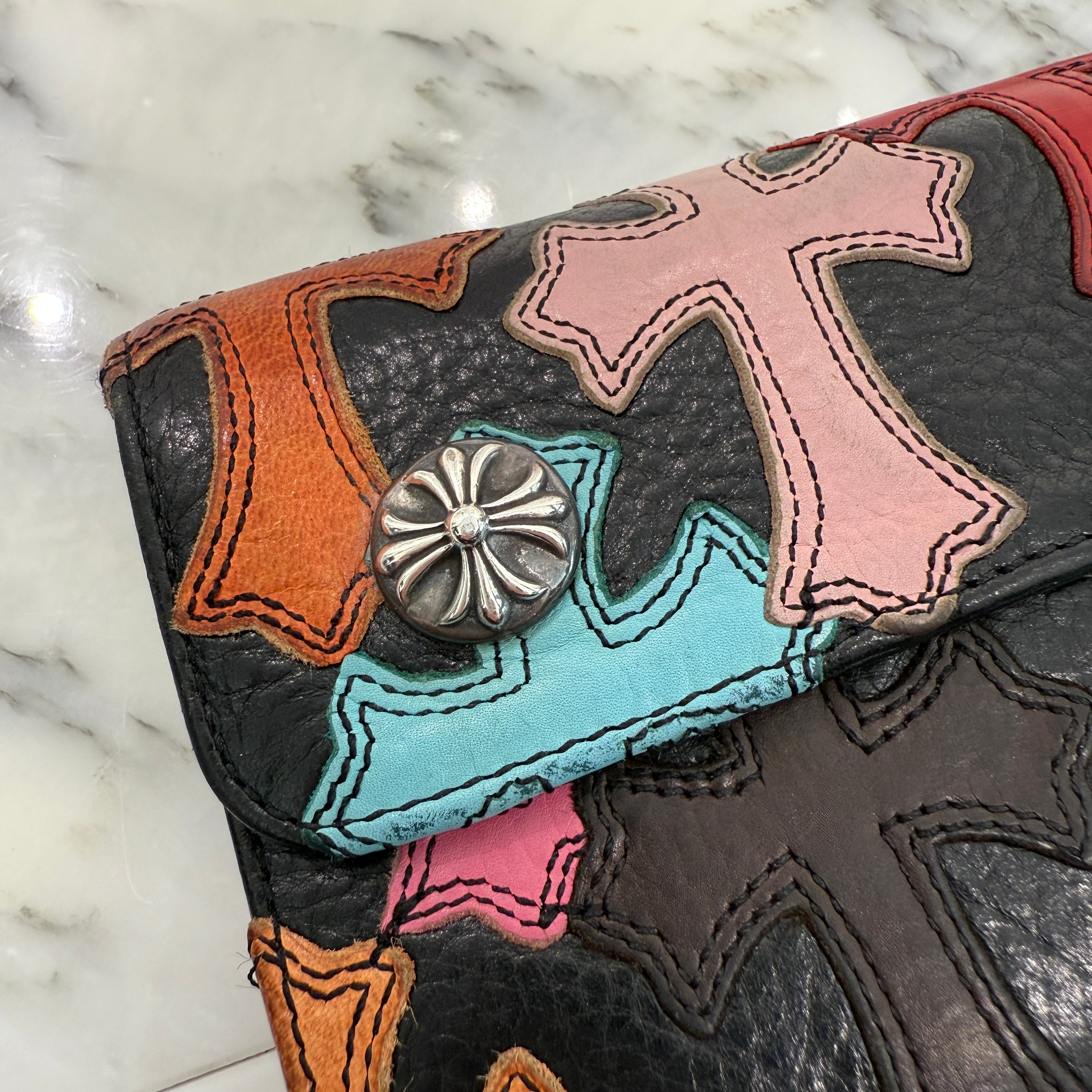 CHROME HEARTS Multi Color Leather Cross Patch Wave Wallet クロム