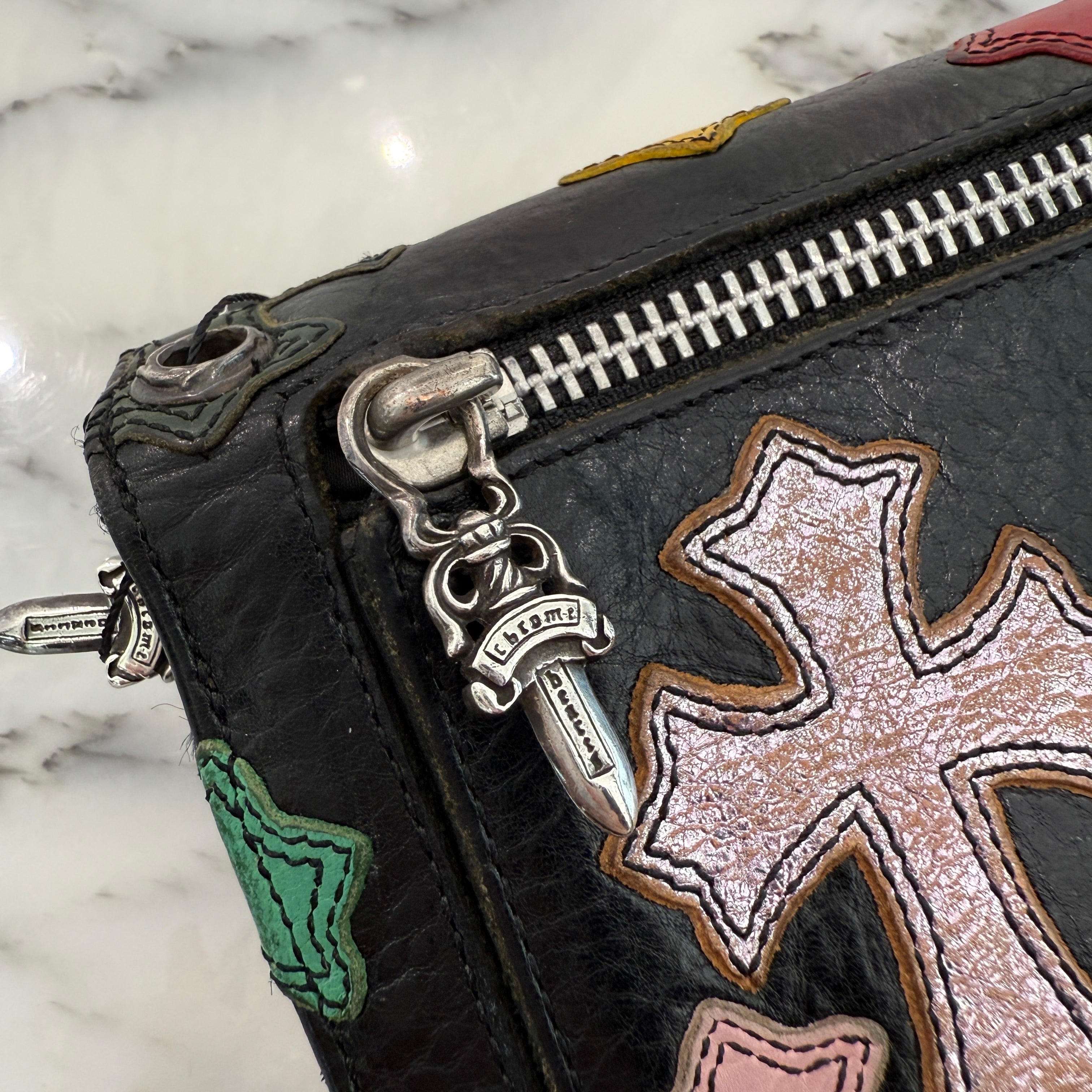 CHROME HEARTS Multi Color Leather Cross Patch Wave Wallet クロム