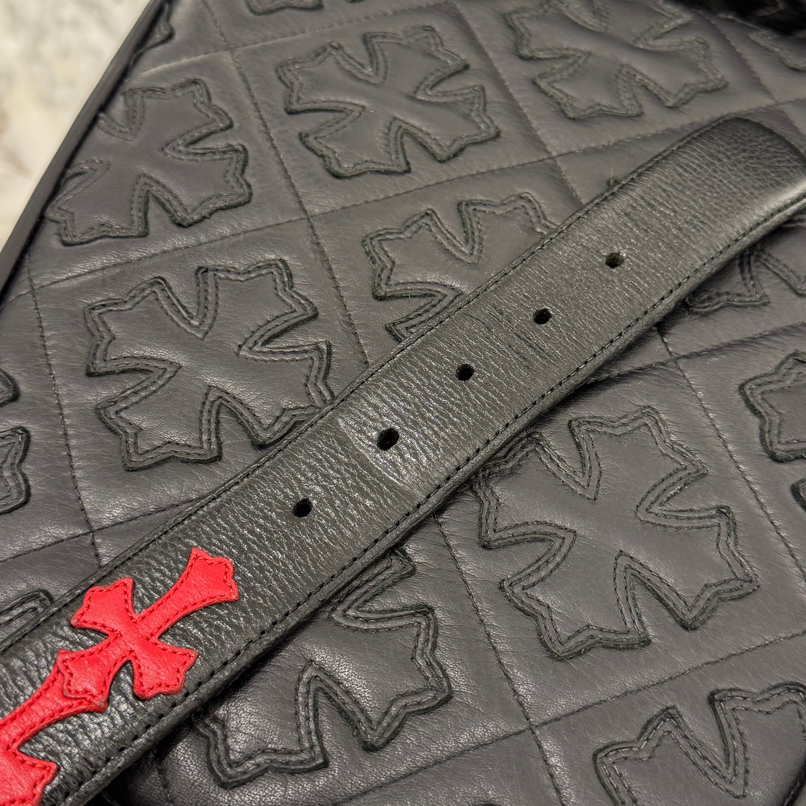 CHROME HEARTS Leather Cross Patch 1.5 Gunslinger Leather Belt Size 32 クロムハーツ レザークロスパッチ 1.5インチ ガンスリンガー レザーベルト サイズ32