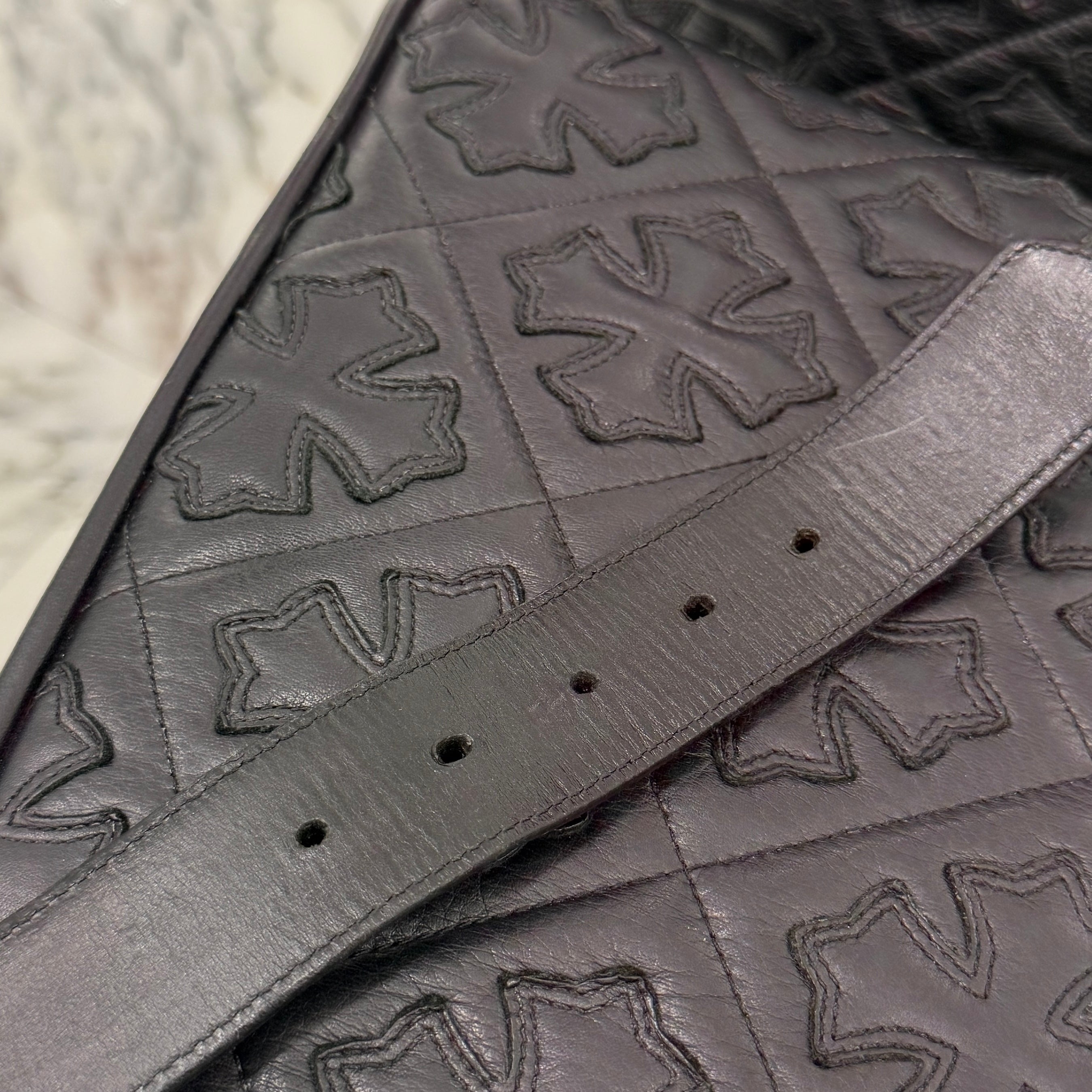 CHROME HEARTS Leather Cross Patch 1.5 Gunslinger Leather Belt Size 32 クロムハーツ レザークロスパッチ 1.5インチ ガンスリンガー レザーベルト サイズ32