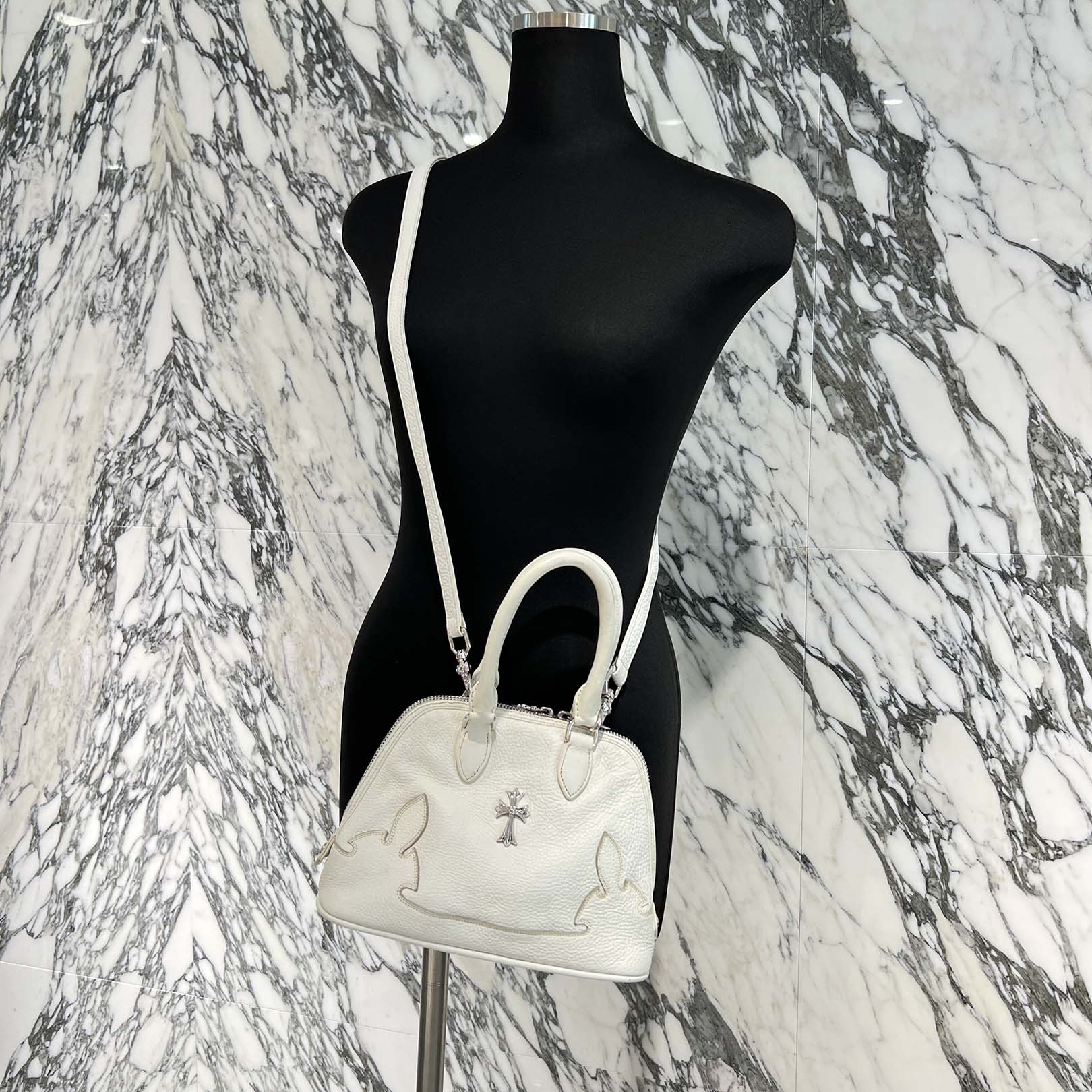 CHROME HEARTS Mini Slouch Silver Cross Leather Shoulder Bag クロム