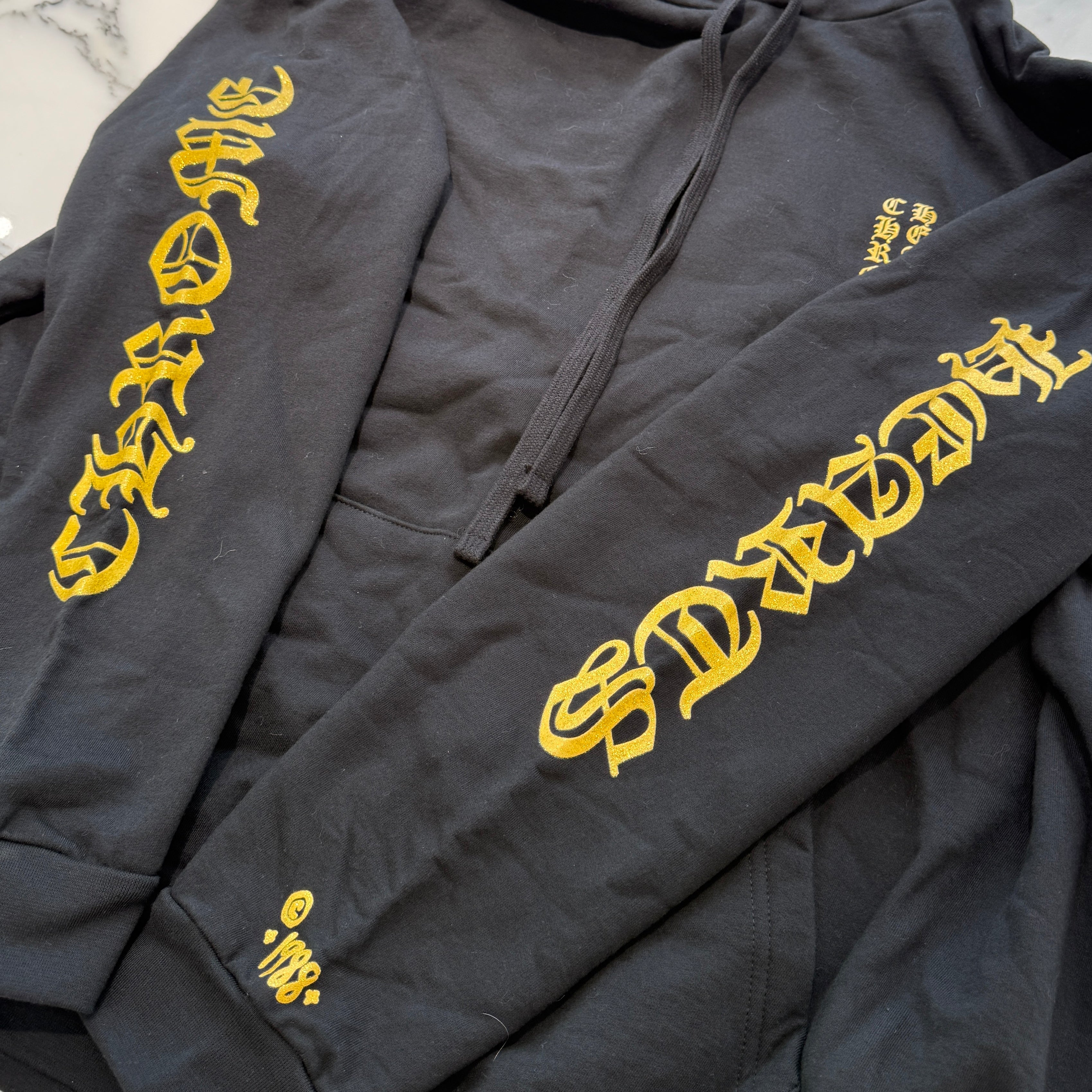 CHROME HEARTS 1988 Vertical Logo Glitter Pullover Hoodie Size XXL クロムハーツ 1988 ヴァーティカルロゴ グリッター プルオーバーフーディー サイズXXL