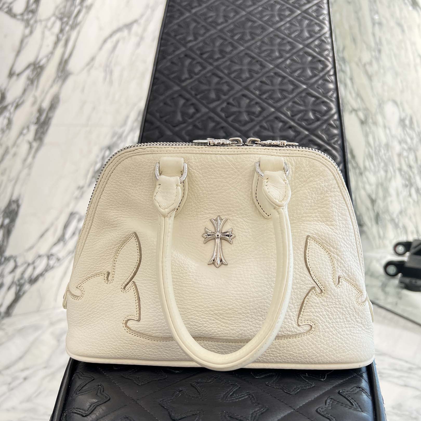 CHROME HEARTS Mini Slouch Silver Cross Leather Shoulder Bag クロム