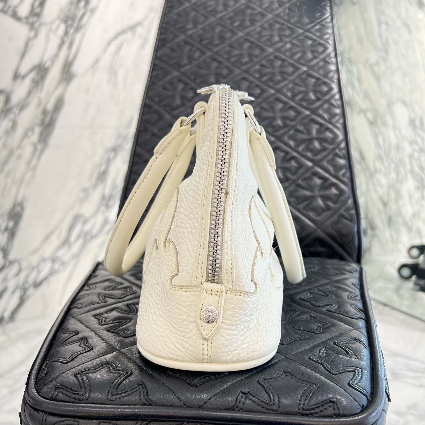 CHROME HEARTS Mini Slouch Silver Cross Leather Shoulder Bag クロム
