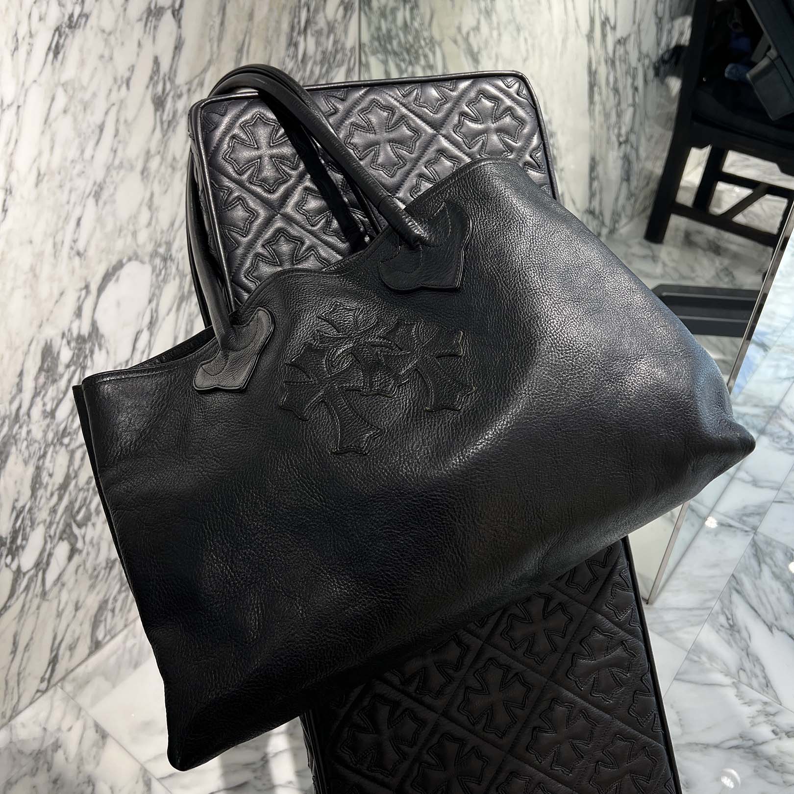 CHROME HEARTS 3 Cemetery Cross Patch FS Leather Tote Bag クロムハーツ 3セメタリークロスパッチ FS レザートートバッグ