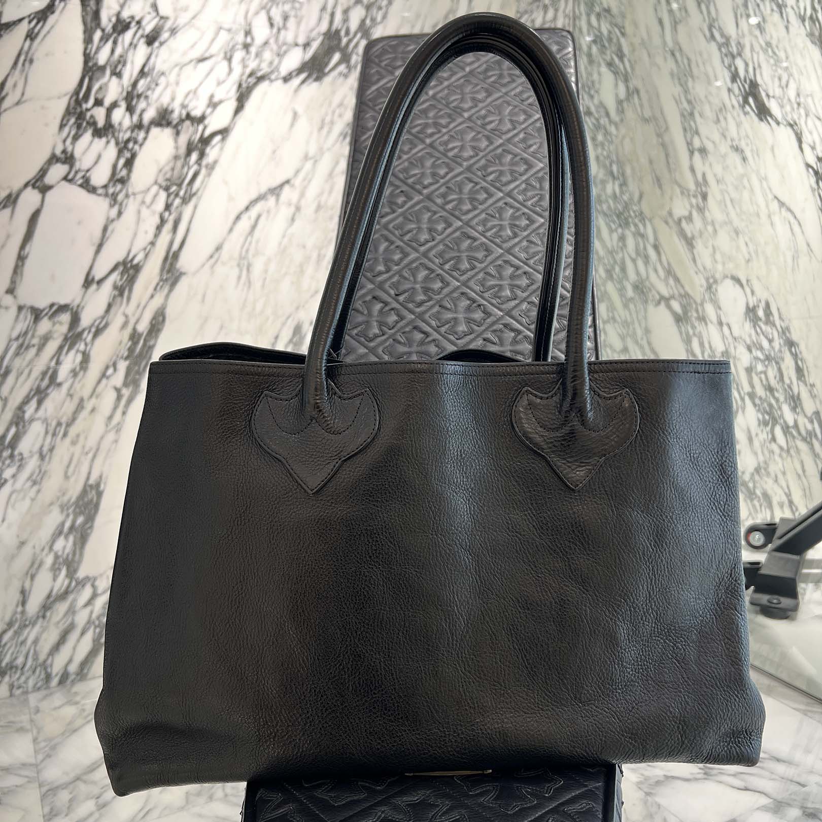 CHROME HEARTS 3 Cemetery Cross Patch FS Leather Tote Bag クロム