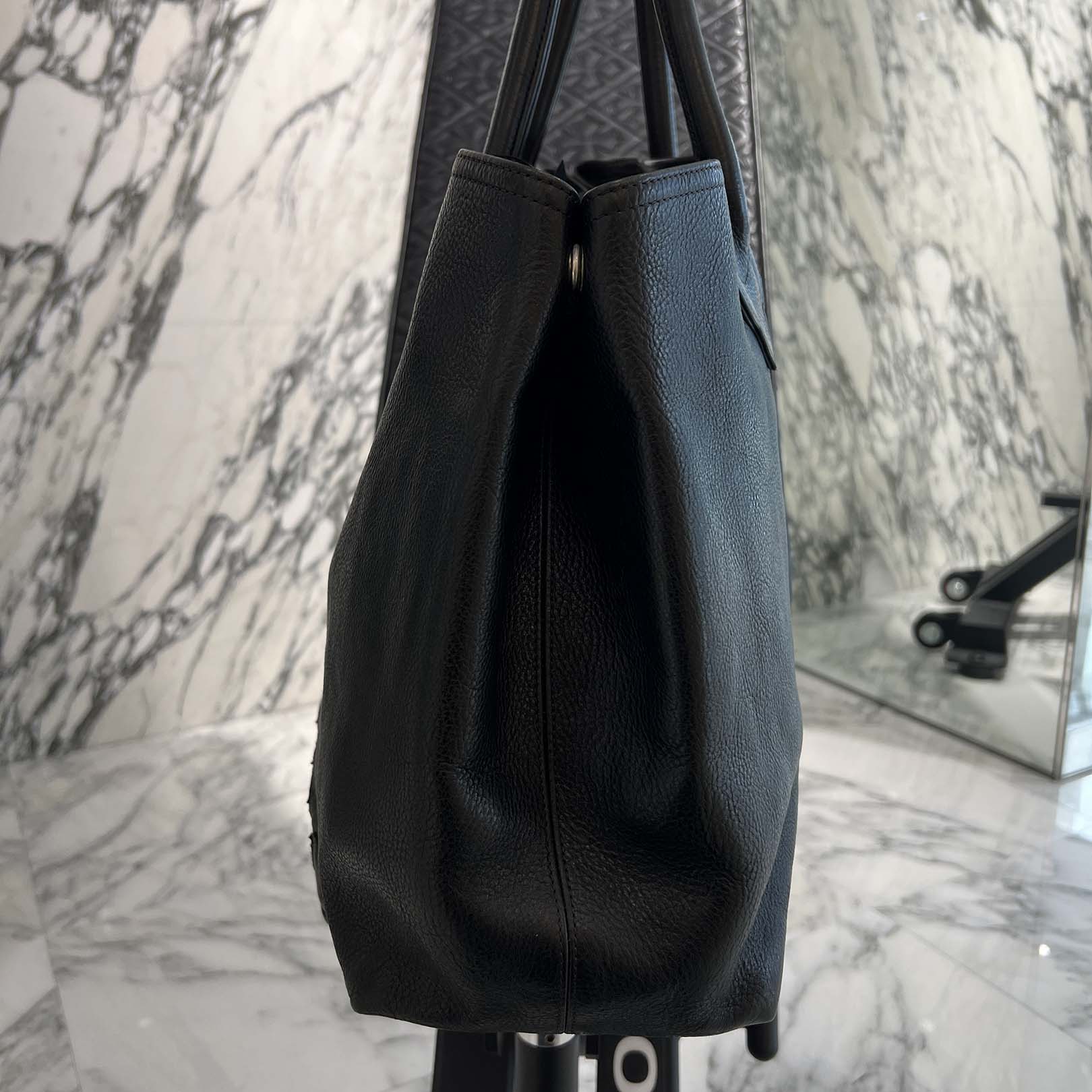 CHROME HEARTS 3 Cemetery Cross Patch FS Leather Tote Bag クロム