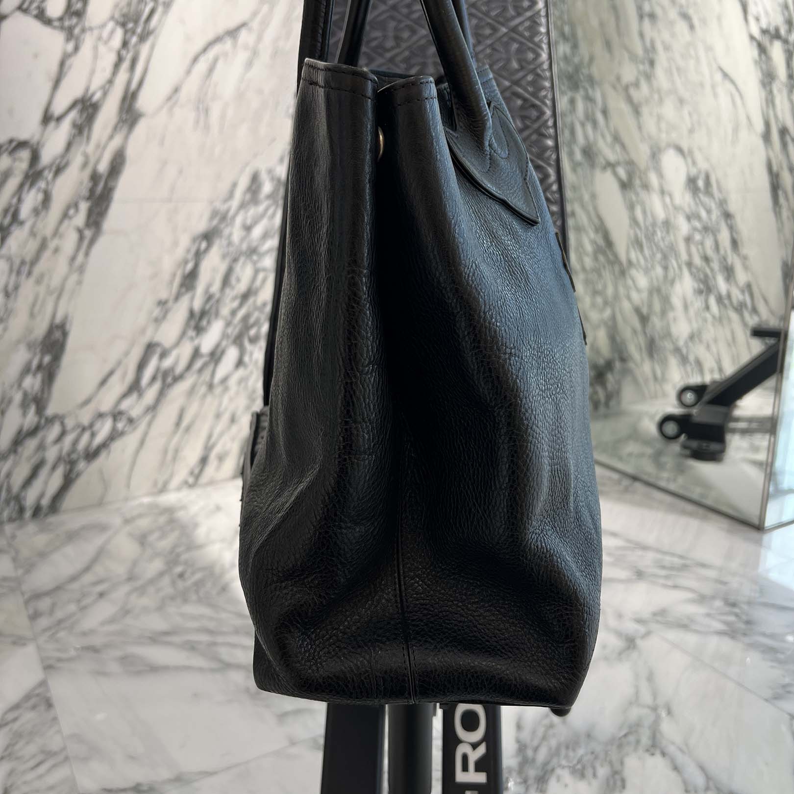 CHROME HEARTS 3 Cemetery Cross Patch FS Leather Tote Bag クロム