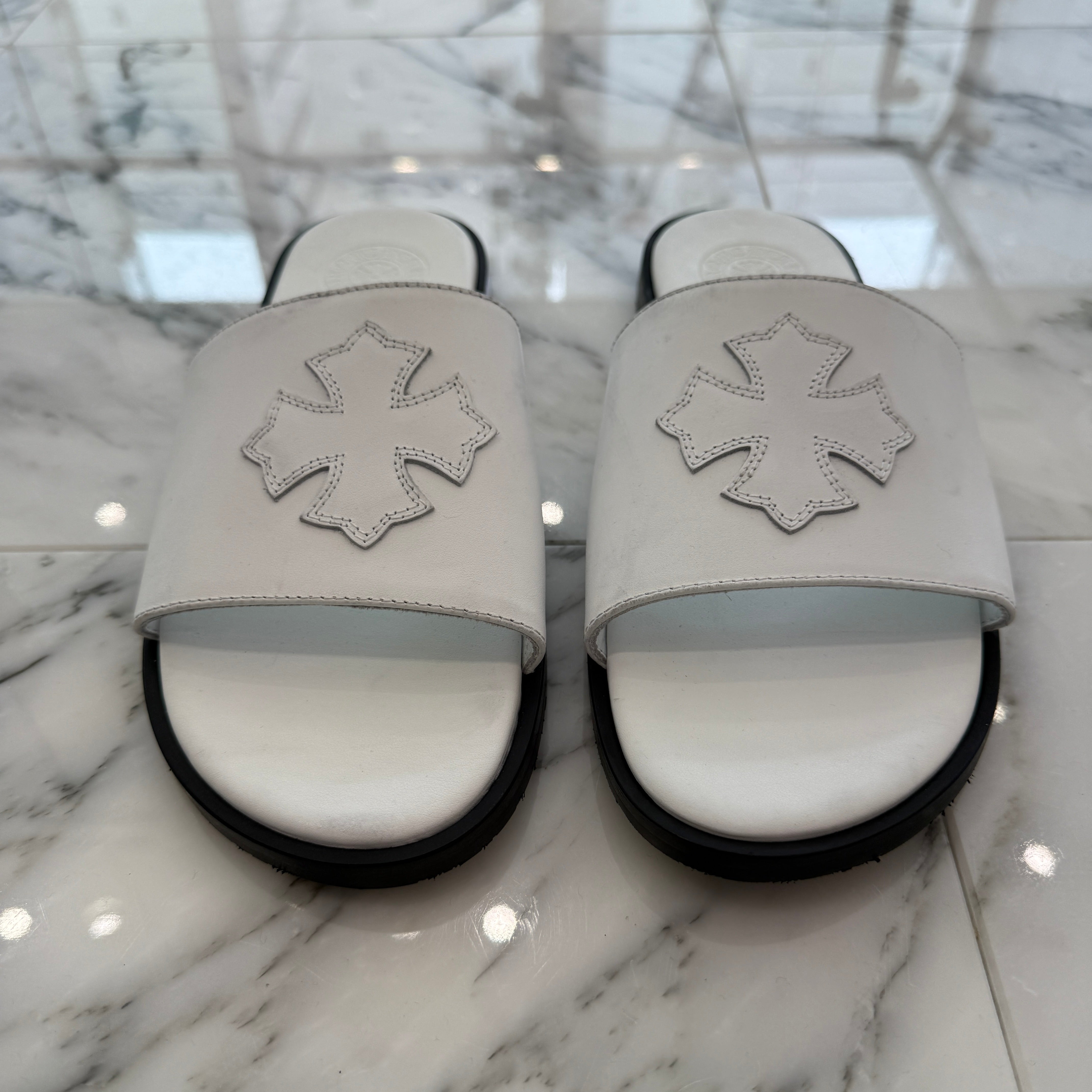 CHROME HEARTS Leather Cross Patch Sandals Size 43 クロムハーツ レザークロスパッチ サンダル サイズ43