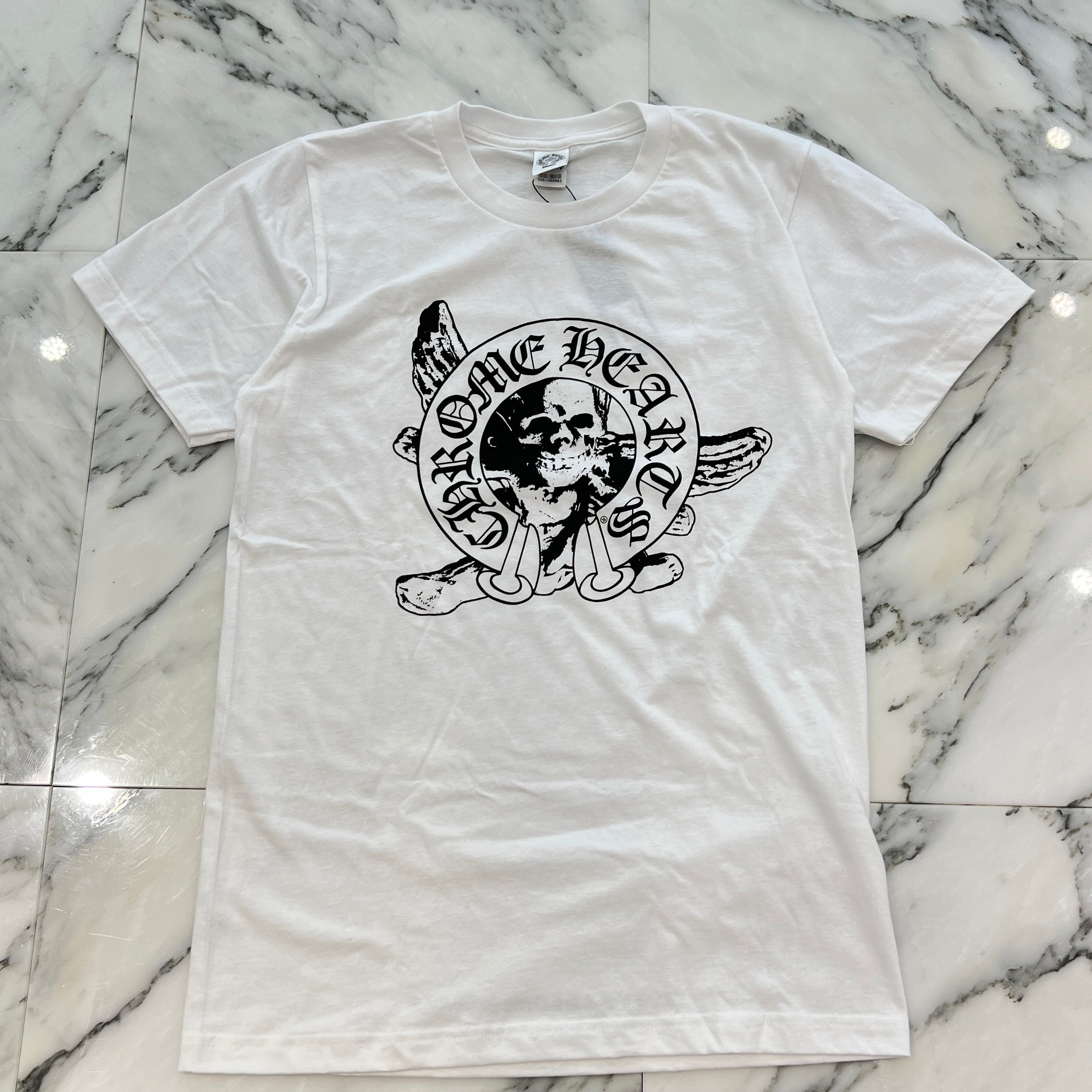 クロムハーツ ジョー・フォティ スカル ロゴ プリント 半袖 Tシャツ CHROME HEARTS JOE FOTI Skull Horseshoe Print Tee Size S クロム