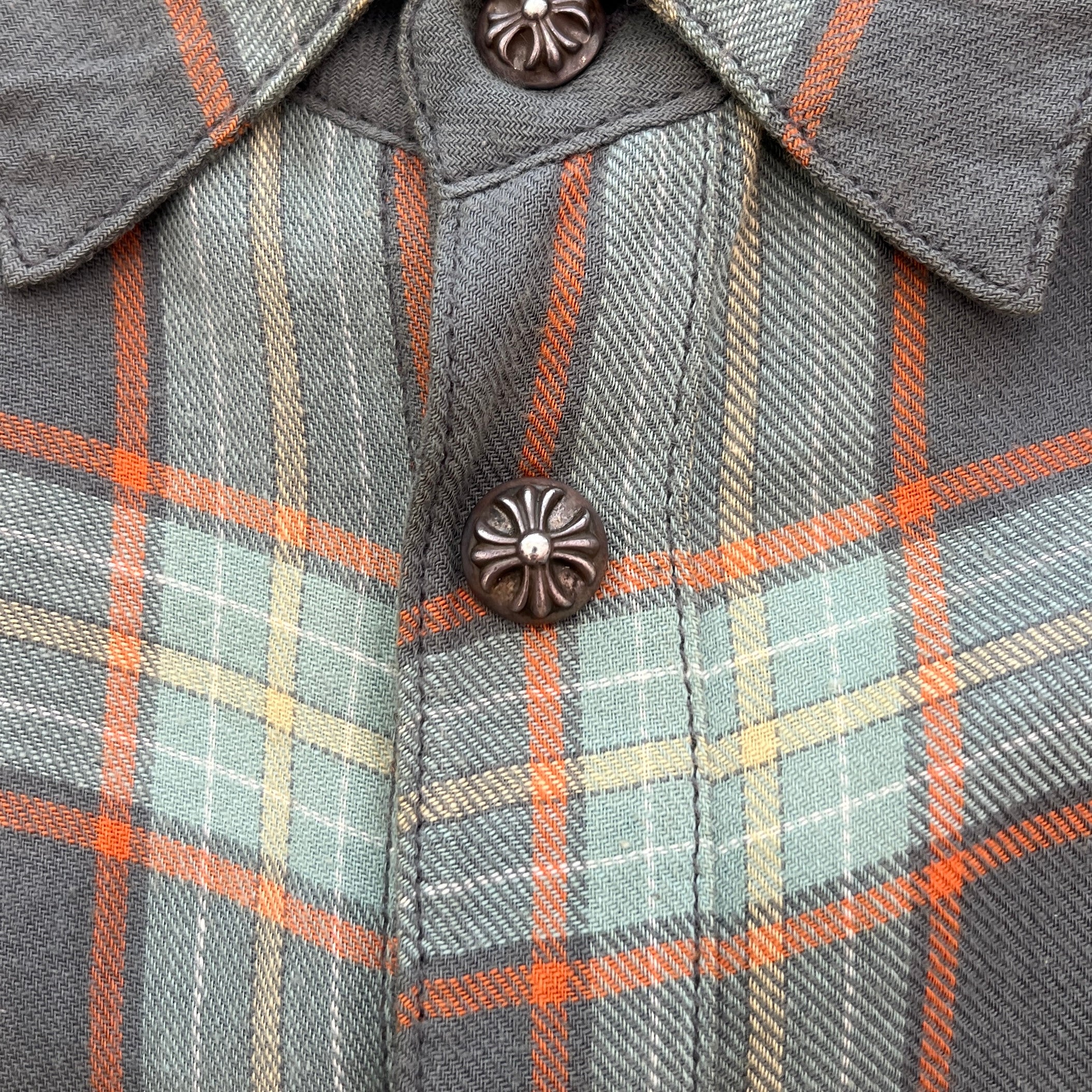 CHROME HEARTS Loose Ends Cross Leather Patch Check Shirt Size S クロムハーツ ルーズエンド レザークロスパッチ チェックシャツ サイズS