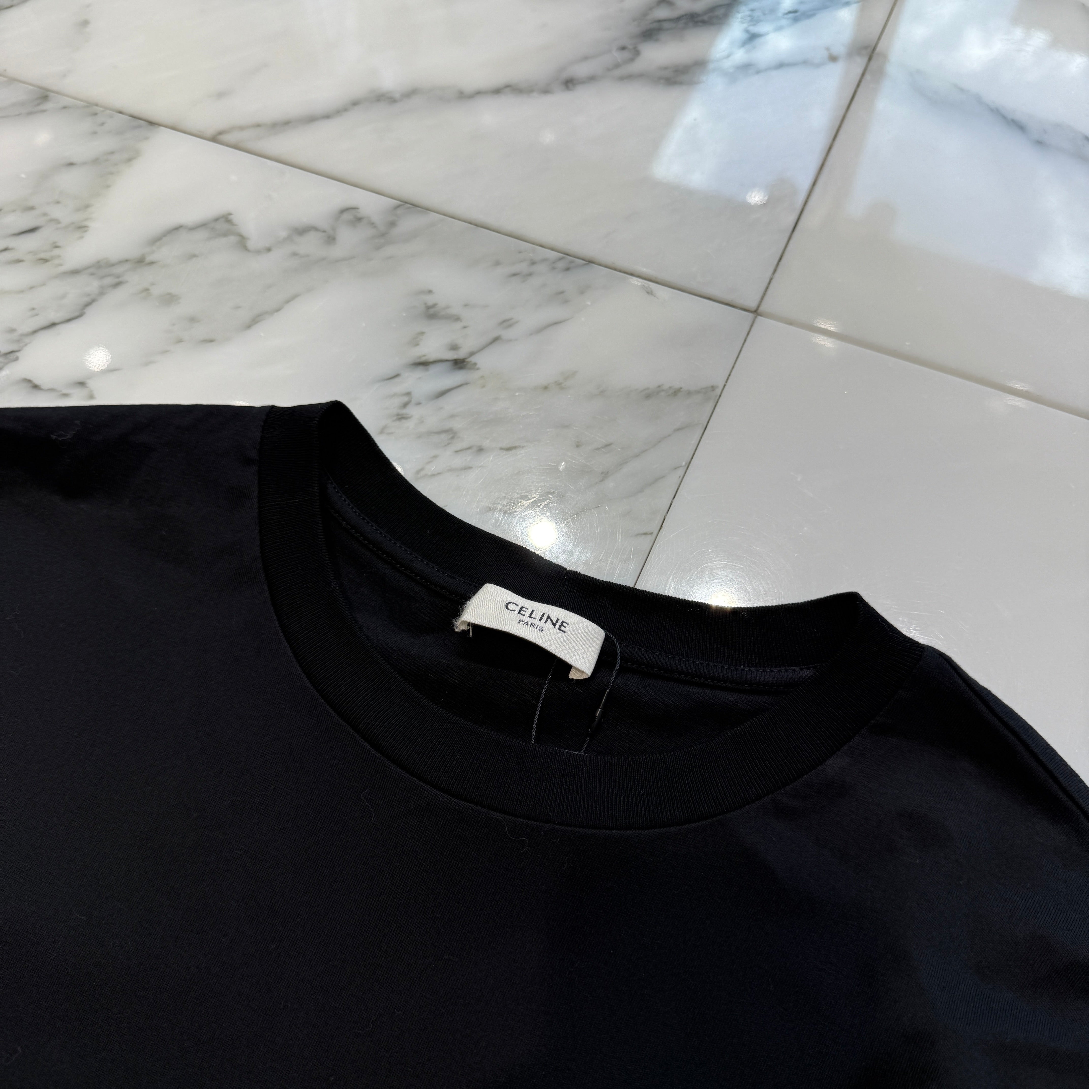 CELINE 2023SS Rhinestone Logo Loose Fit Cotton Tee 2X49F671Q Size XS セリーヌ ラインストーンロゴ ルーズフィット コットンTシャツ サイズXS