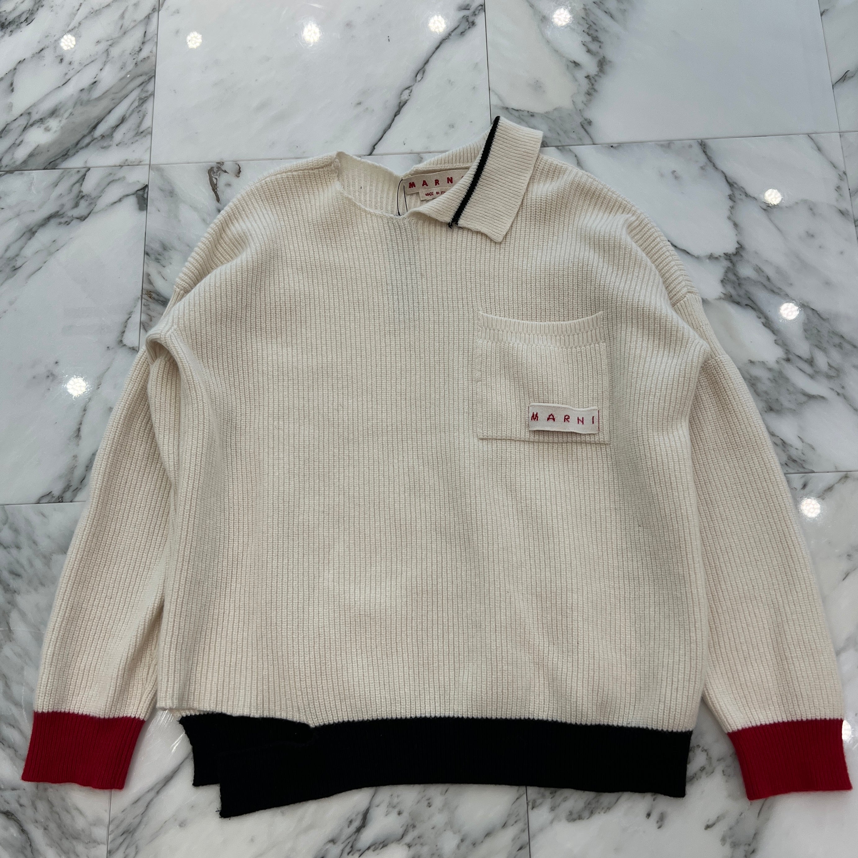 MARNI 2022AW Cut Off Crew Neck Ribbed Knit Sweater GCMG0246Q2 UFH440 Size 44 マルニ カットオフ クルーネック リブ ニット セーター サイズ44