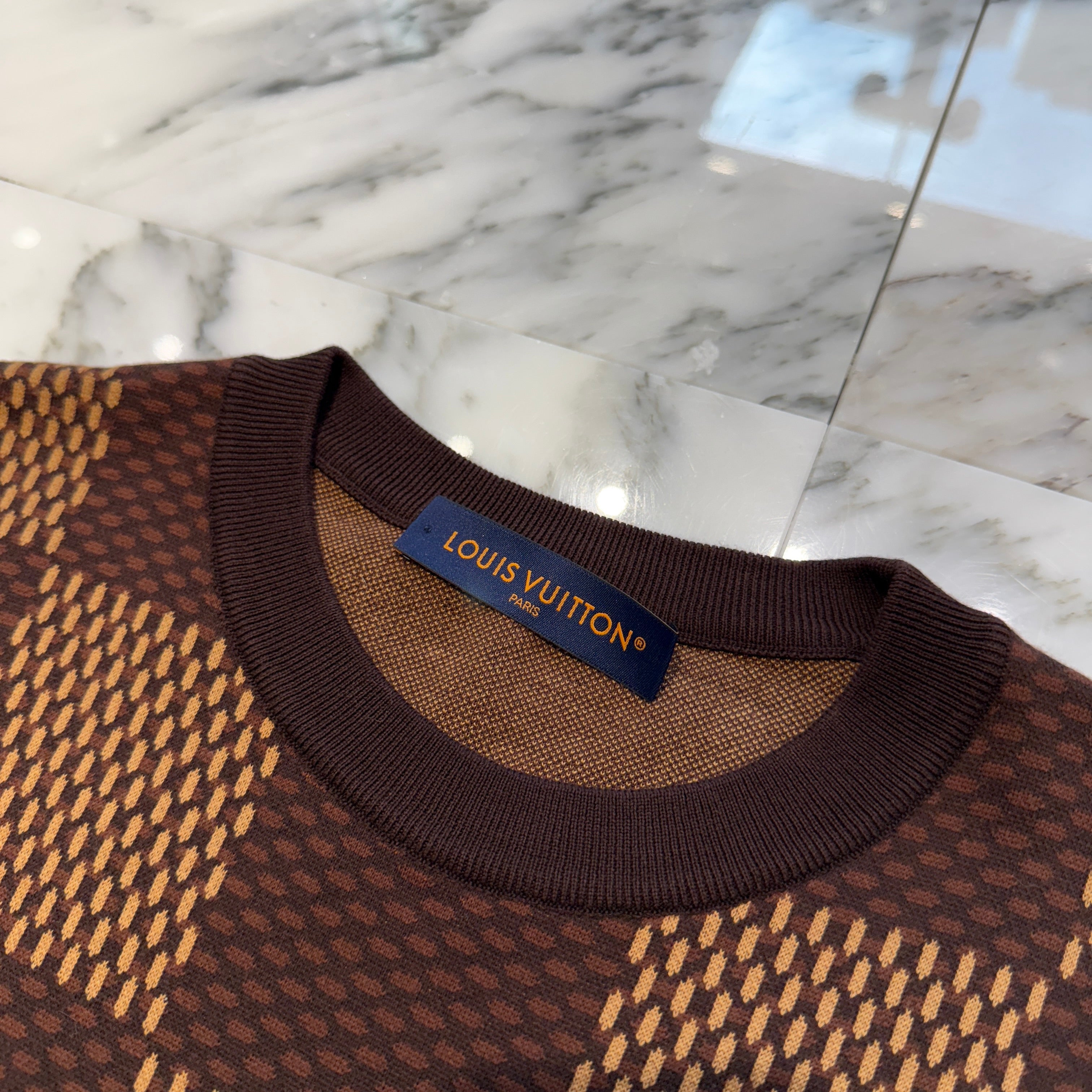 LOUIS VUITTON 2024SS Cotton Damier Strauss LV Patch Tee HQN63W Size S ルイヴィトン コットンダミエ ストラスLVパッチ Tシャツ サイズS