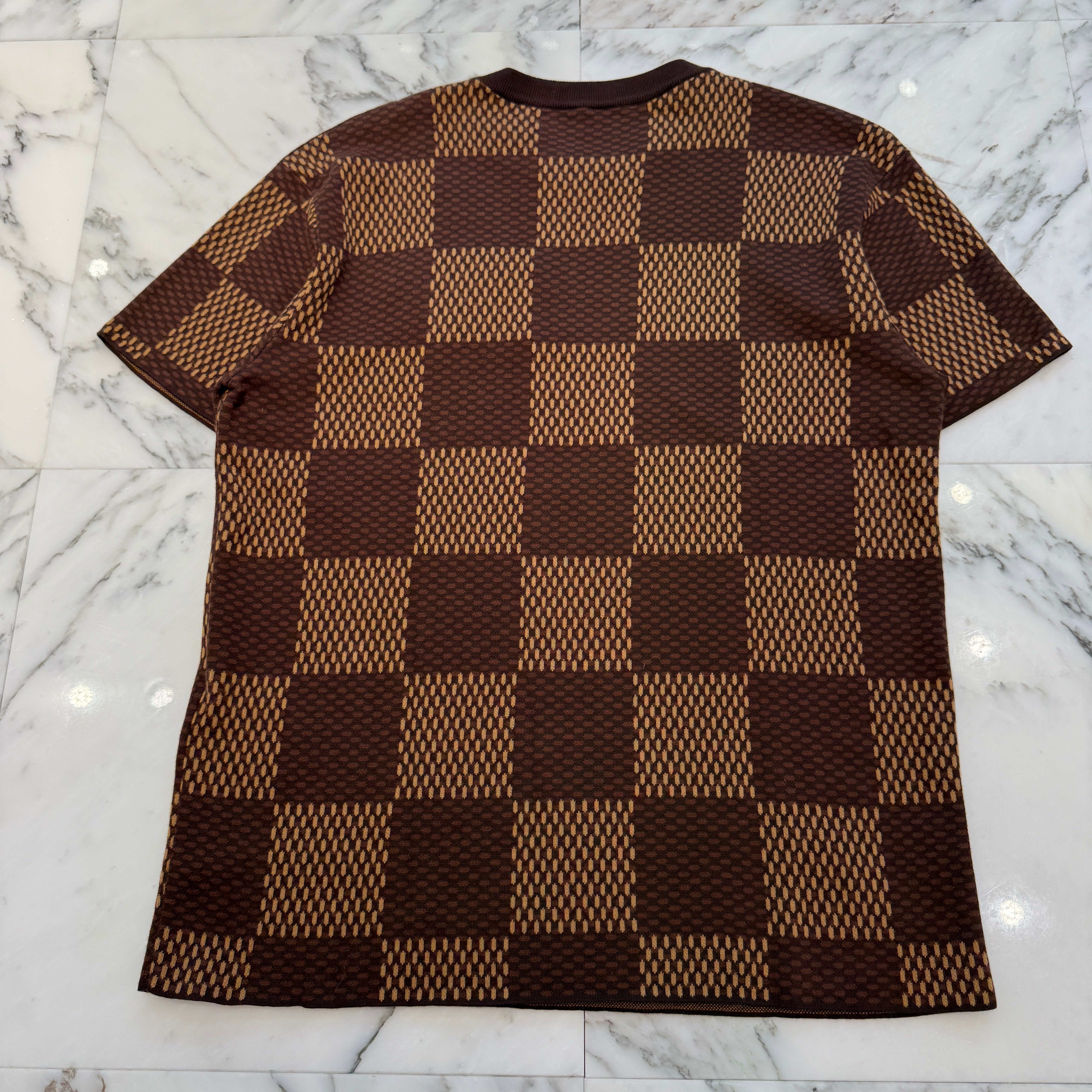 LOUIS VUITTON 2024SS Cotton Damier Strauss LV Patch Tee HQN63W Size S ルイヴィトン コットンダミエ ストラスLVパッチ Tシャツ サイズS