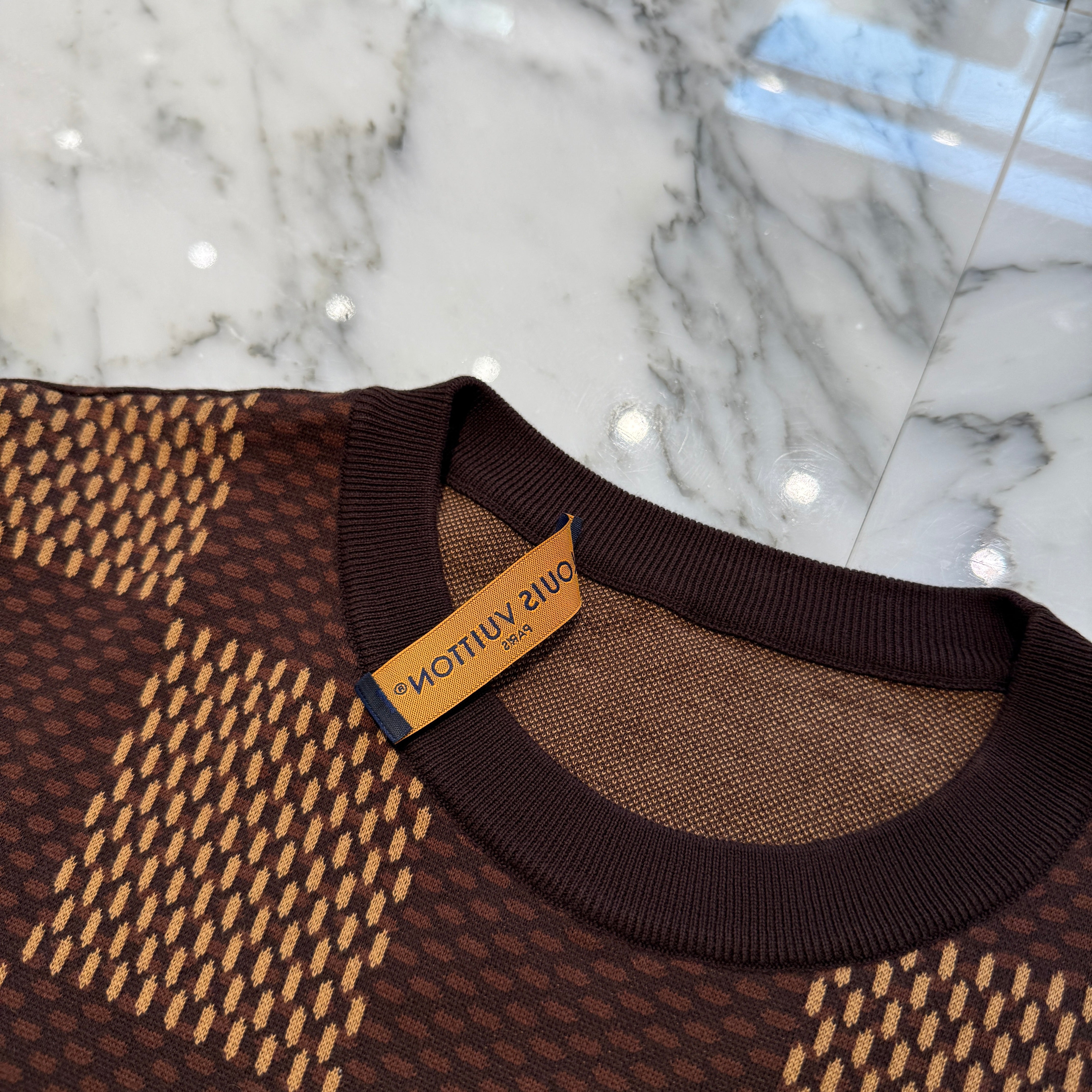 LOUIS VUITTON 2024SS Cotton Damier Strauss LV Patch Tee HQN63W Size S ルイヴィトン コットンダミエ ストラスLVパッチ Tシャツ サイズS