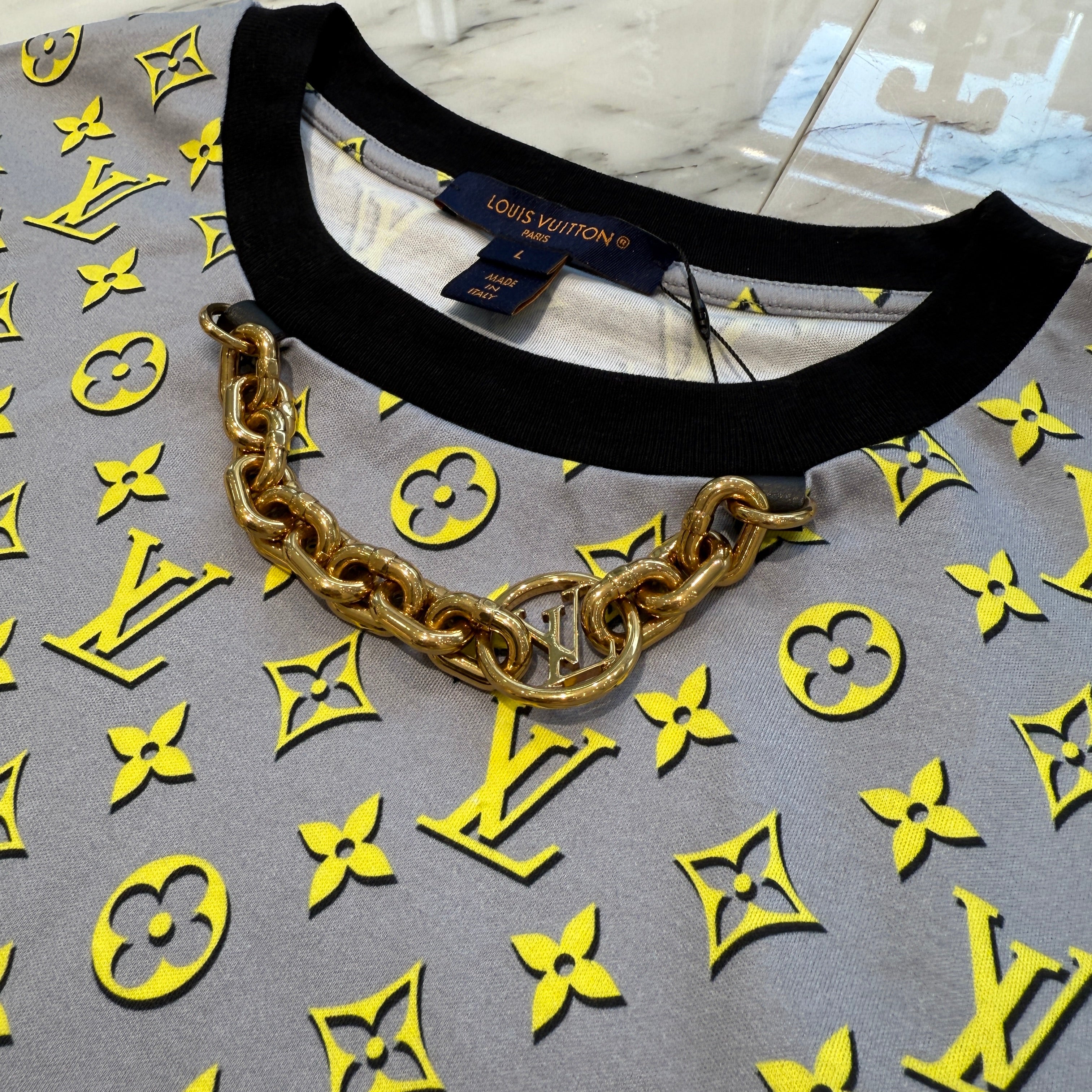 LOUIS VUITTON 2023AW 3D Monogram Circle Chain Crew Neck Tee FPTS38 Size L ルイヴィトン 3Dモノグラム サークルチェーン クルーネック Tシャツ サイズL