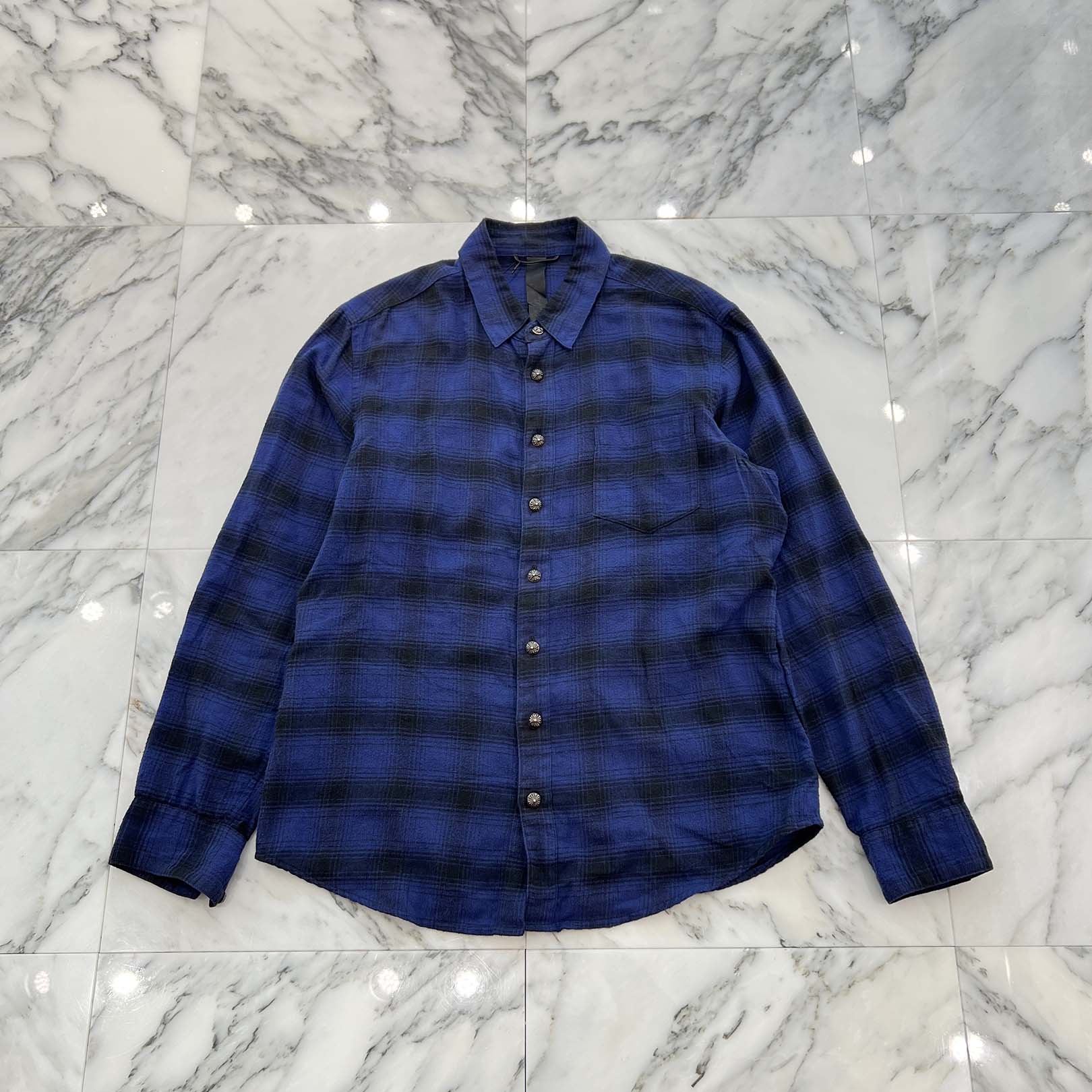 CHROME HEARTS Y NOT CH Plus Leather Patch Flannel Check Shirt Size L クロムハーツ ワイノット CHプラス レザーパッチ フランネル チェックシャツ サイズL