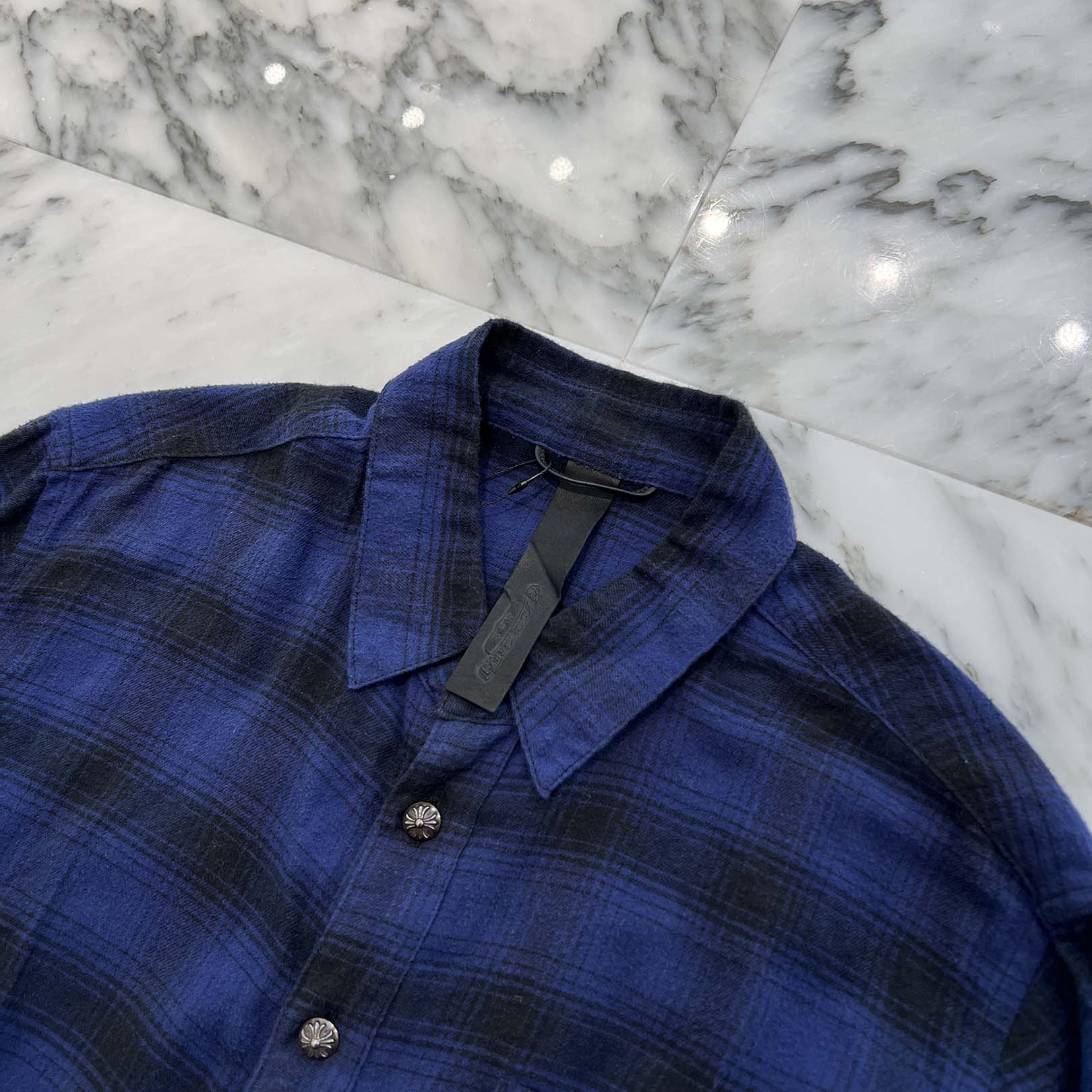 CHROME HEARTS Y NOT CH Plus Leather Patch Flannel Check Shirt Size L クロムハーツ ワイノット CHプラス レザーパッチ フランネル チェックシャツ サイズL