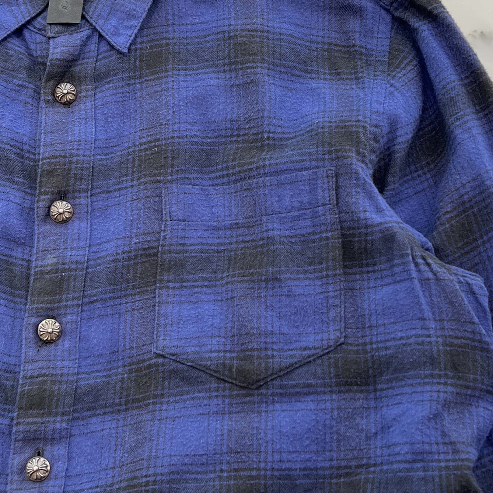 CHROME HEARTS Y NOT CH Plus Leather Patch Flannel Check Shirt Size L クロムハーツ ワイノット CHプラス レザーパッチ フランネル チェックシャツ サイズL