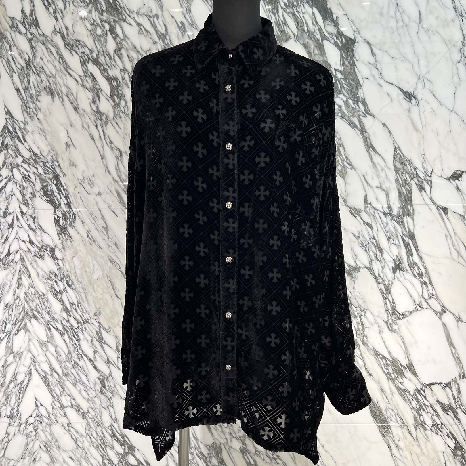 CHROME HEARTS Y NOT Mahal Kita Velvet Burnout Cross Shirt Size L クロムハーツ ワイノット マハルキタ ベルベットバーンアウトクロス シャツ サイズL