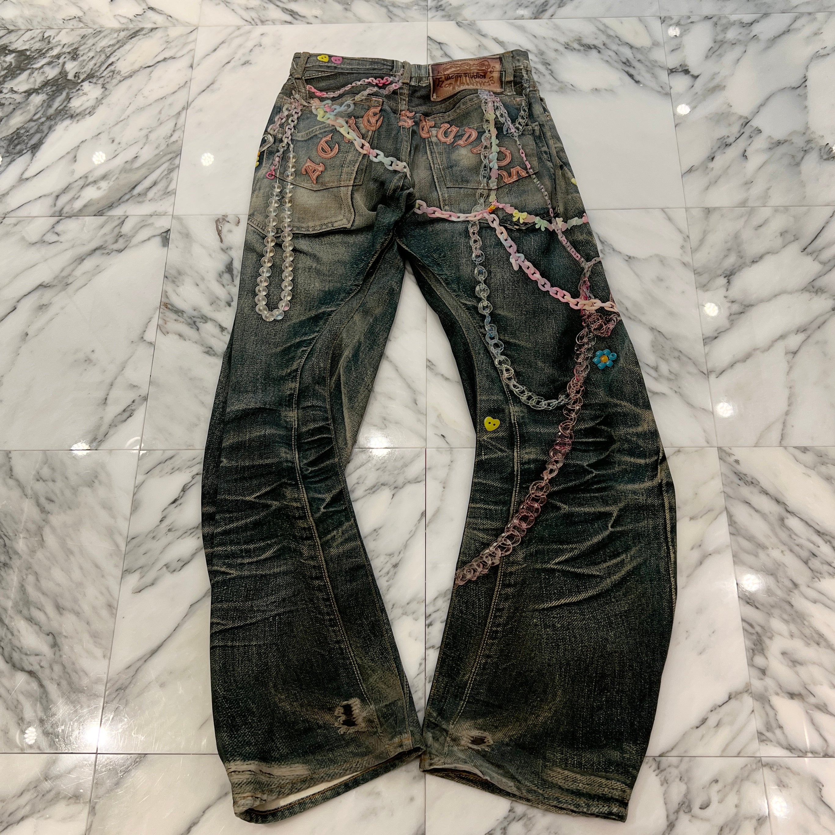 Acne Studios Chain Print Loose Fit Jeans FN-MN-TROU001070 BK0659- Size 46 アクネストゥディオス チェーンプリント ルーズフィット ジーンズ サイズ46