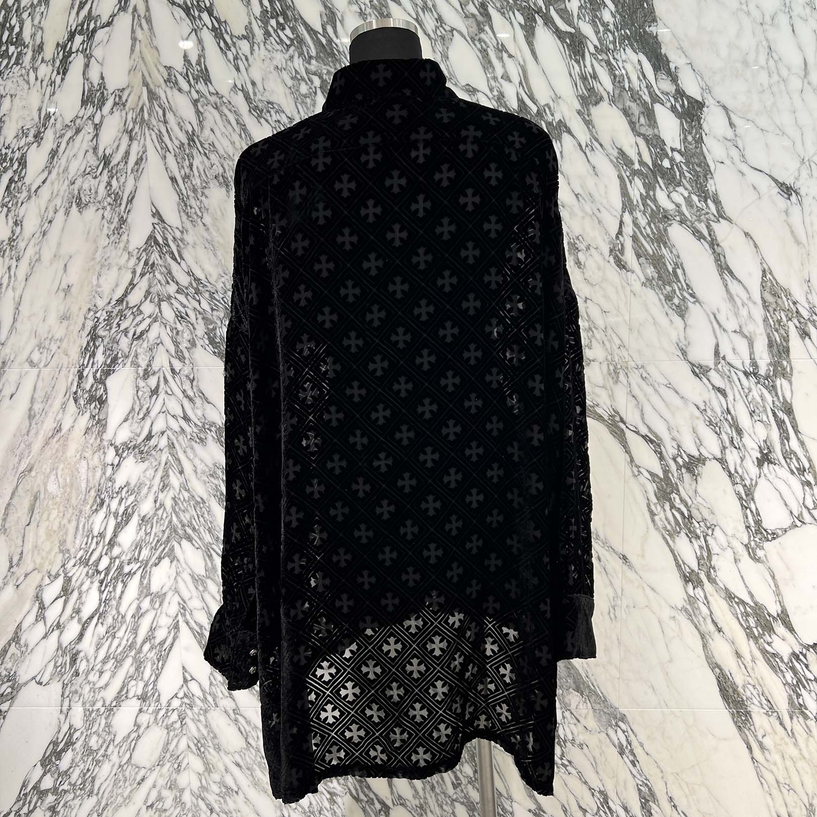 CHROME HEARTS Y NOT Mahal Kita Velvet Burnout Cross Shirt Size L クロムハーツ ワイノット マハルキタ ベルベットバーンアウトクロス シャツ サイズL