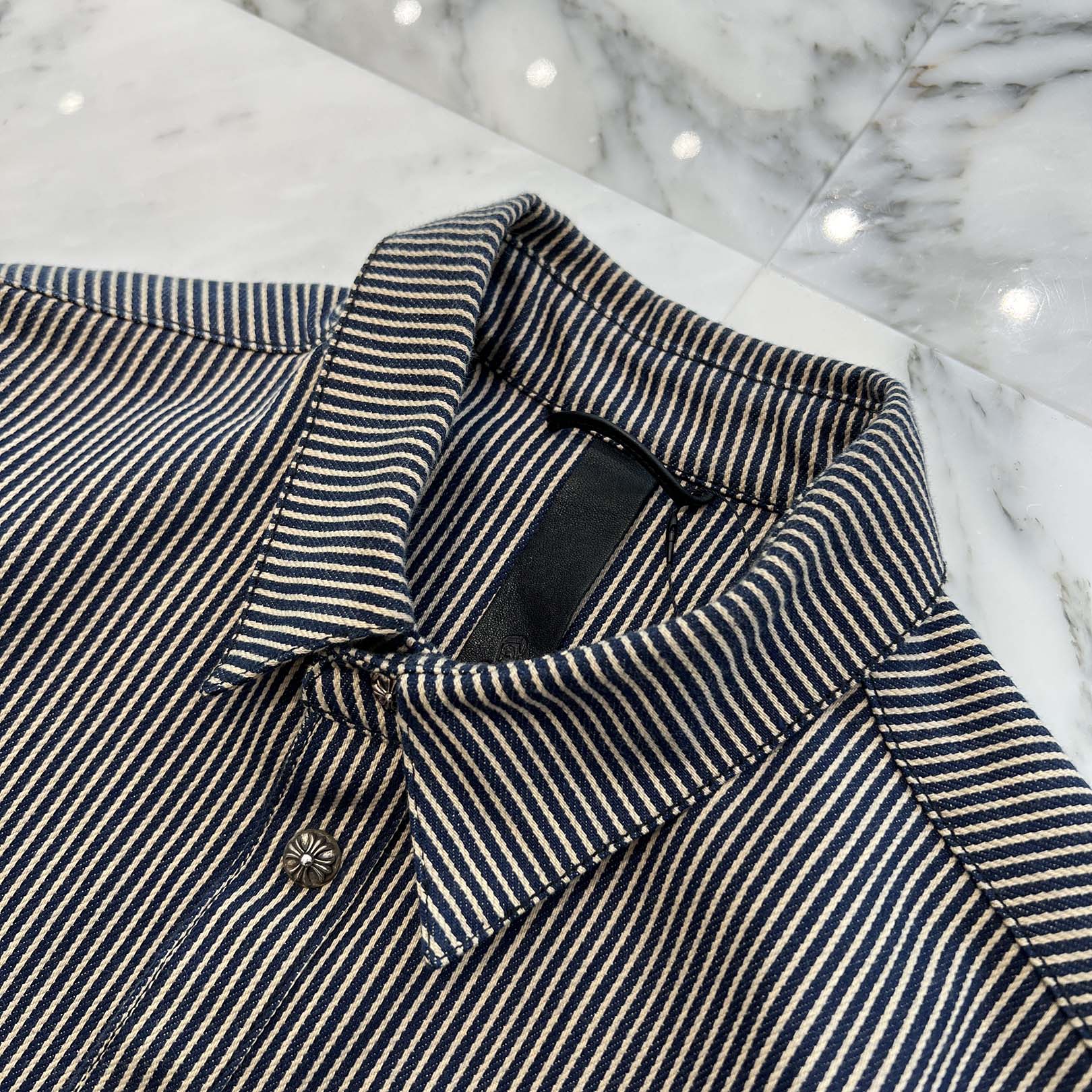 CHROME HEARTS Y NOT WORK DOG Striple Horseshoe Print Cotton Shirt Jacket Size M クロムハーツ ワイノット ワークドグッグ ストライプ ホースシュー プリント コットン シャツジャケット サイズM