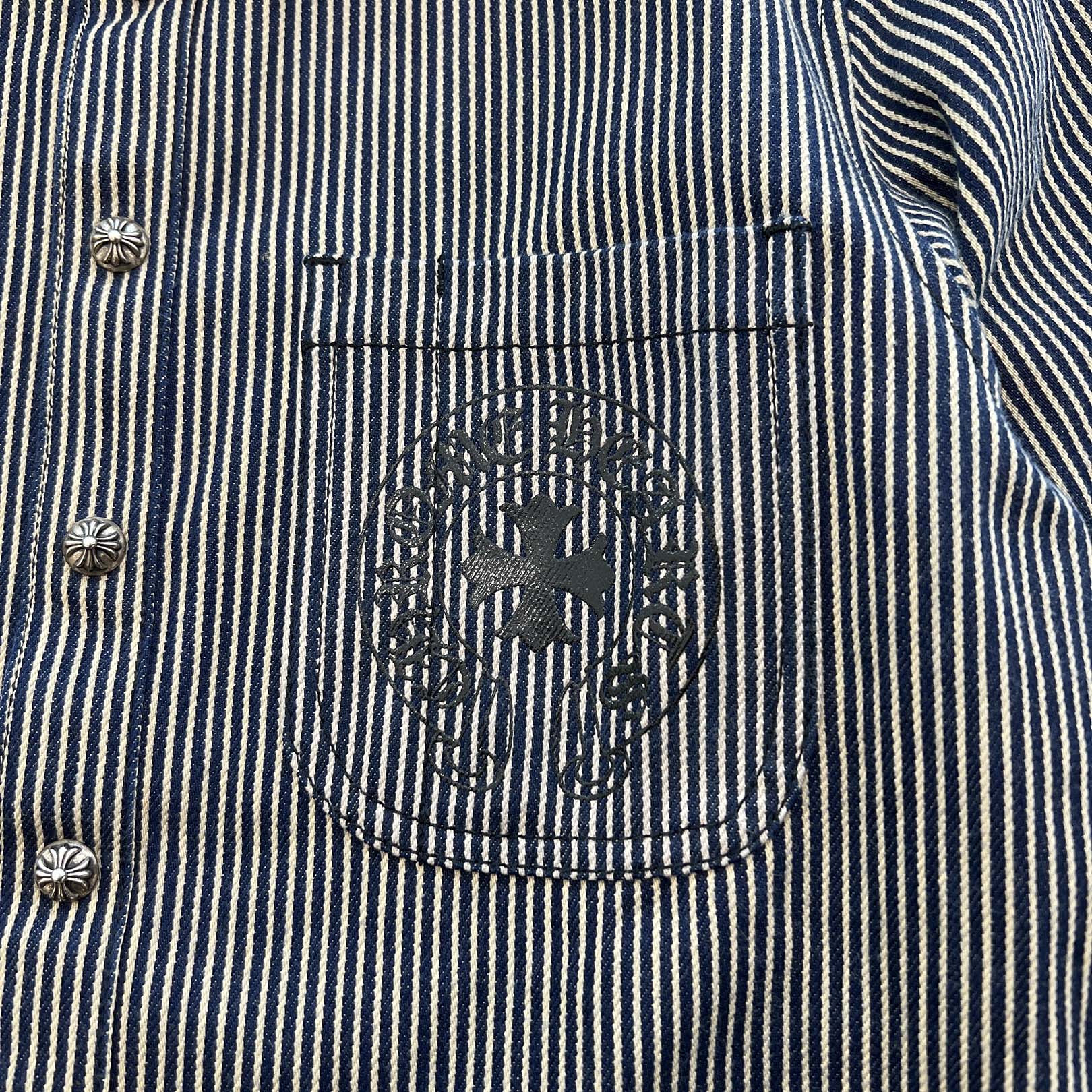 CHROME HEARTS Y NOT WORK DOG Striple Horseshoe Print Cotton Shirt Jacket Size M クロムハーツ ワイノット ワークドグッグ ストライプ ホースシュー プリント コットン シャツジャケット サイズM