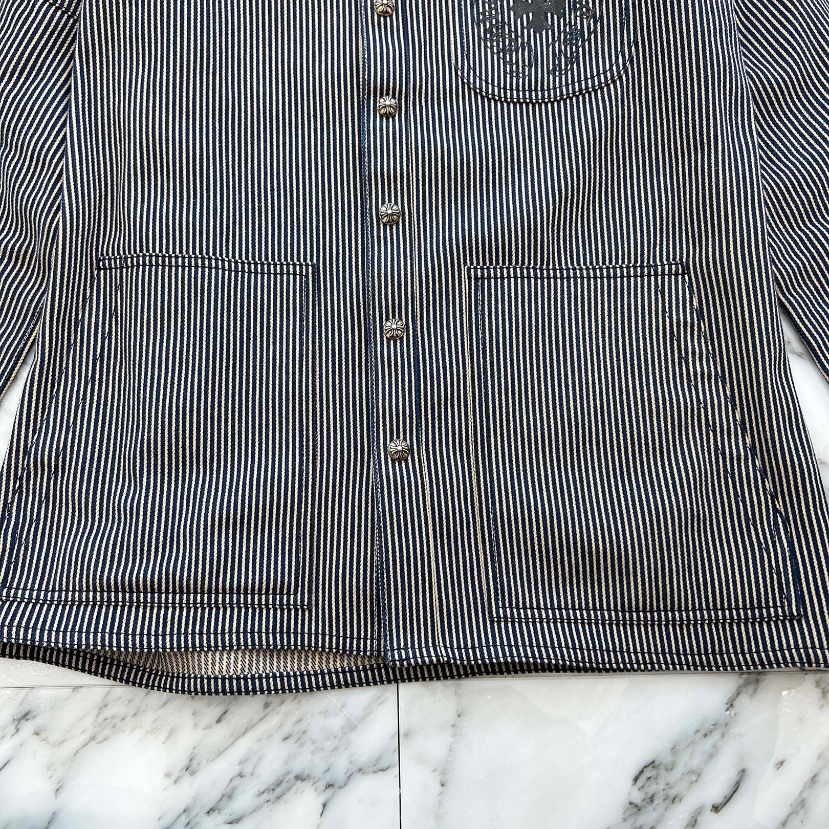 CHROME HEARTS Y NOT WORK DOG Striple Horseshoe Print Cotton Shirt Jacket Size M クロムハーツ ワイノット ワークドグッグ ストライプ ホースシュー プリント コットン シャツジャケット サイズM