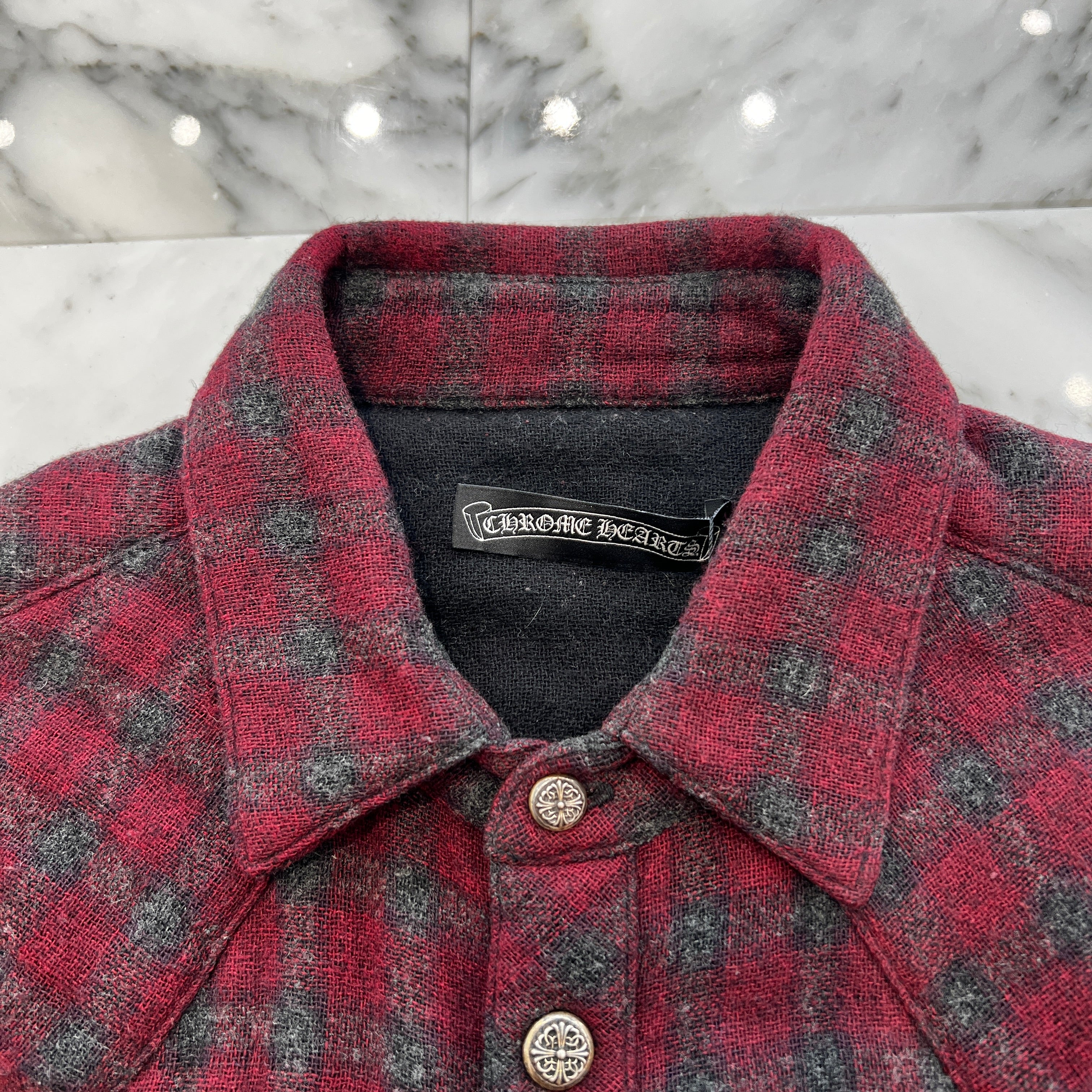 CHROME HEARTS Cross Ball Button Viscose Wool Check Shirt Jacket