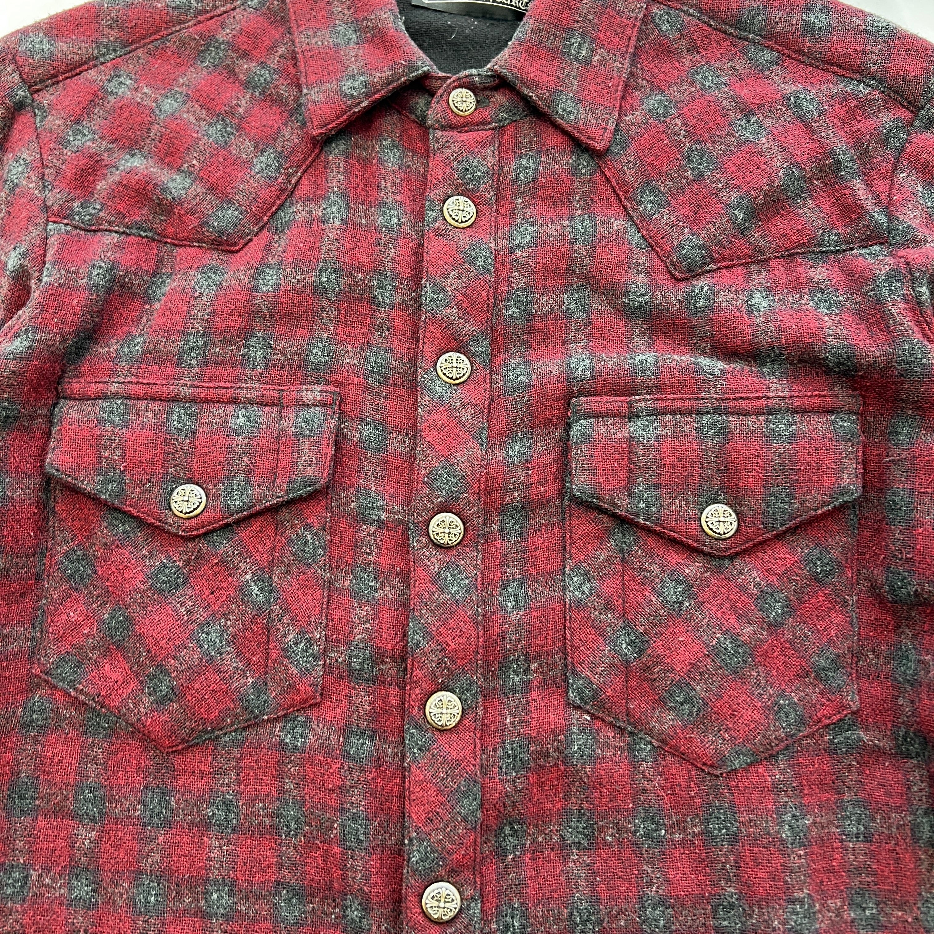 CHROME HEARTS Cross Ball Button Viscose Wool Check Shirt Jacket Size M クロムハーツ クロスボールボタン ビスコース ウール チェックシャツ ジャケット サイズM