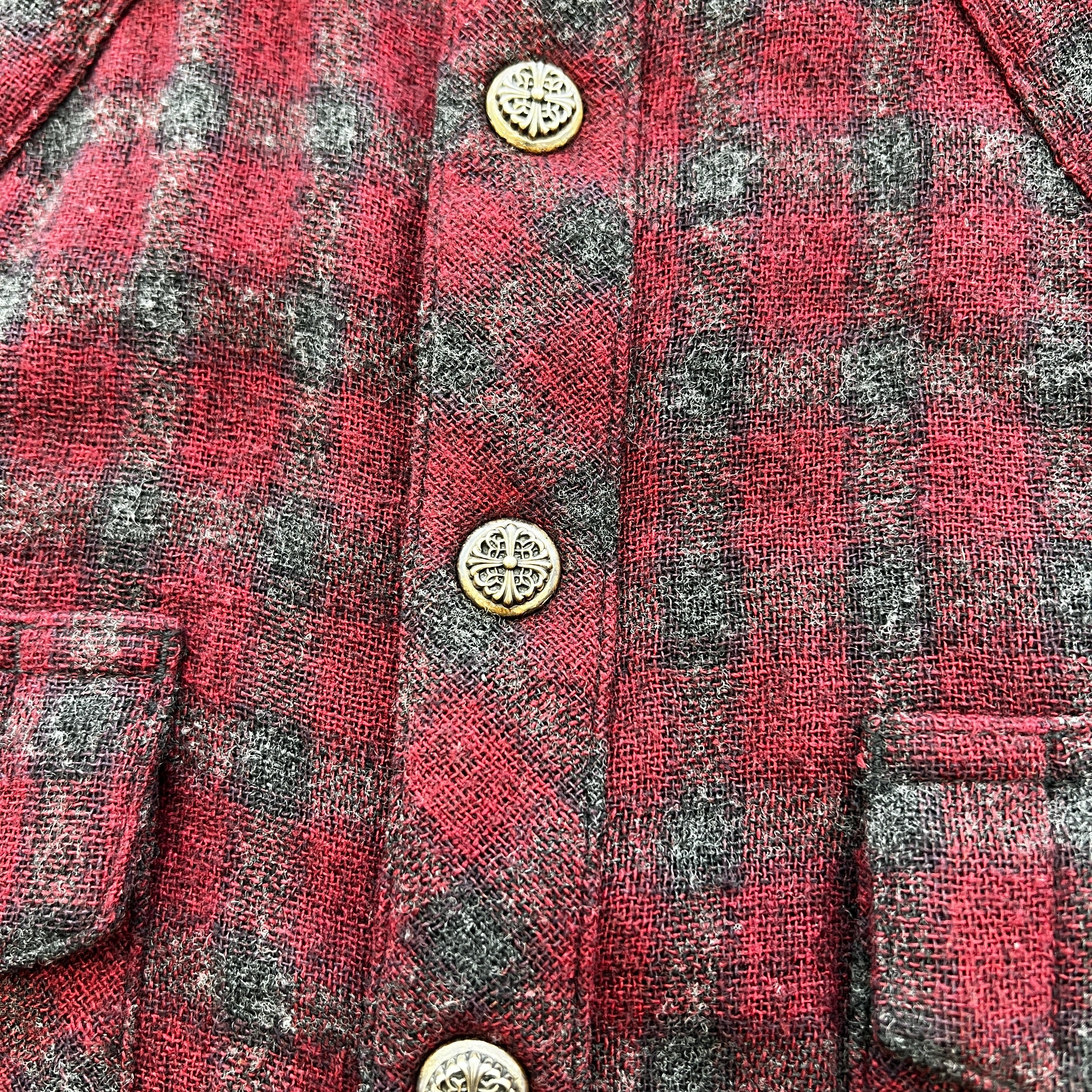 CHROME HEARTS Cross Ball Button Viscose Wool Check Shirt Jacket Size M クロムハーツ クロスボールボタン ビスコース ウール チェックシャツ ジャケット サイズM