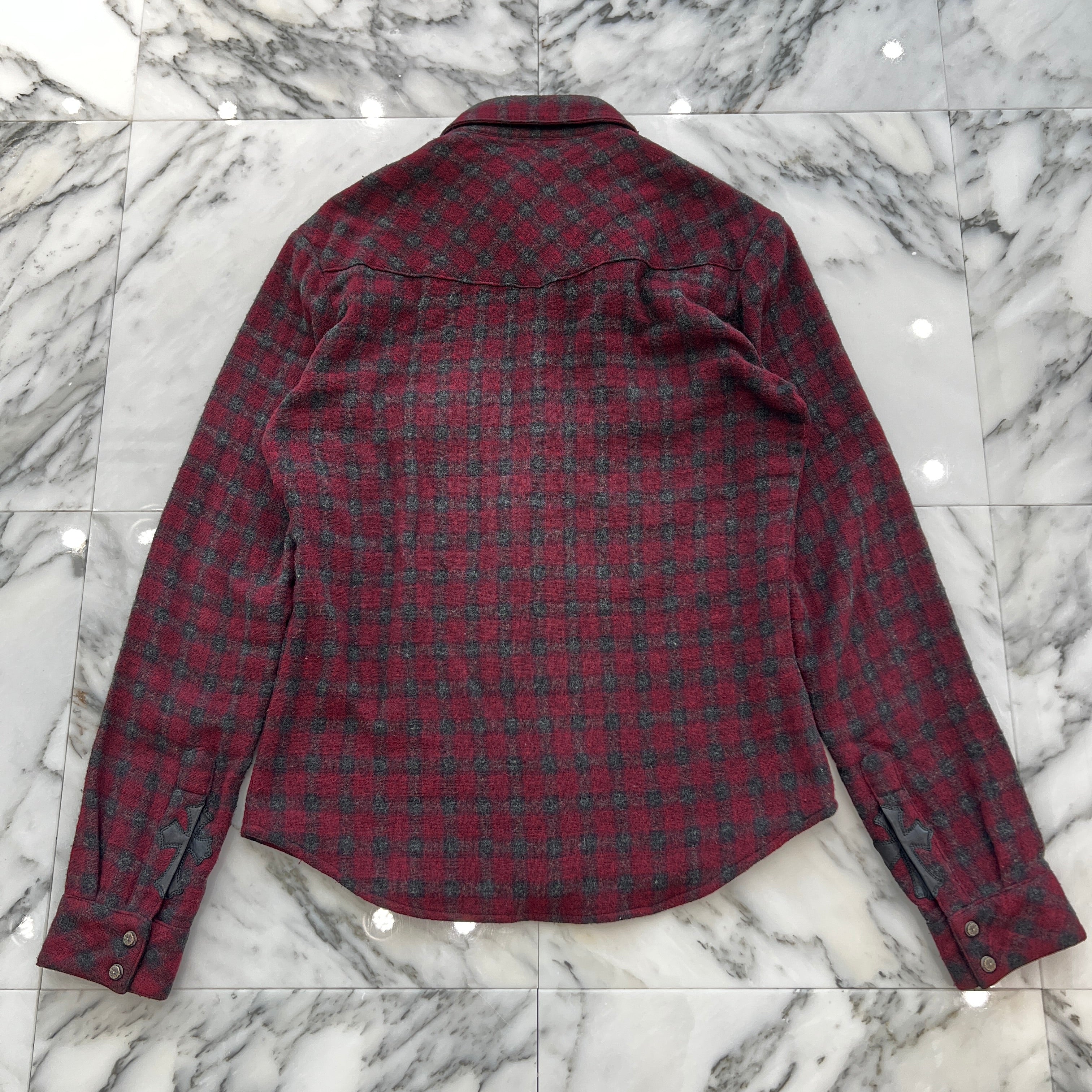 CHROME HEARTS Cross Ball Button Viscose Wool Check Shirt Jacket Size M クロムハーツ クロスボールボタン ビスコース ウール チェックシャツ ジャケット サイズM