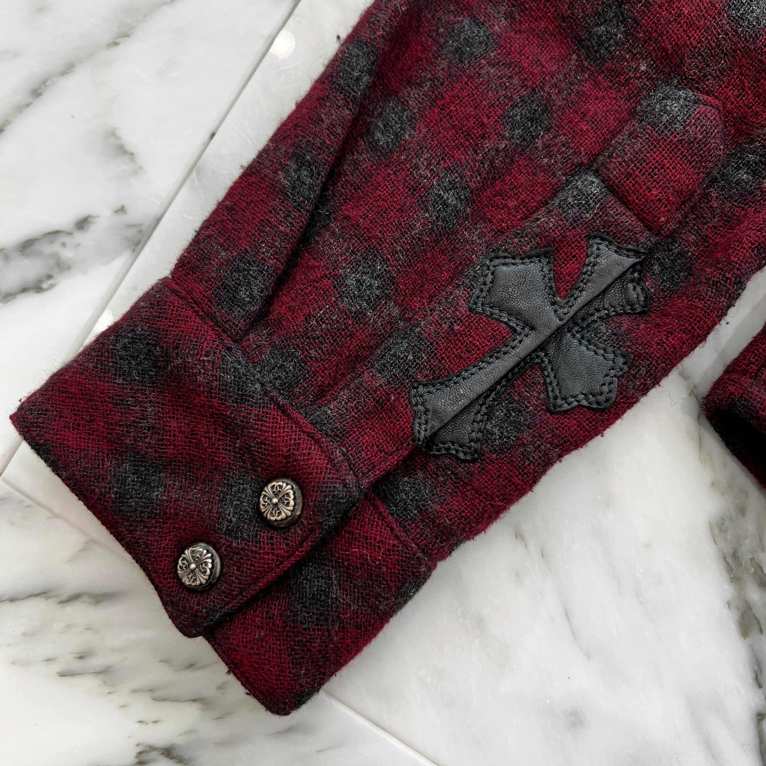 CHROME HEARTS Cross Ball Button Viscose Wool Check Shirt Jacket Size M クロムハーツ クロスボールボタン ビスコース ウール チェックシャツ ジャケット サイズM