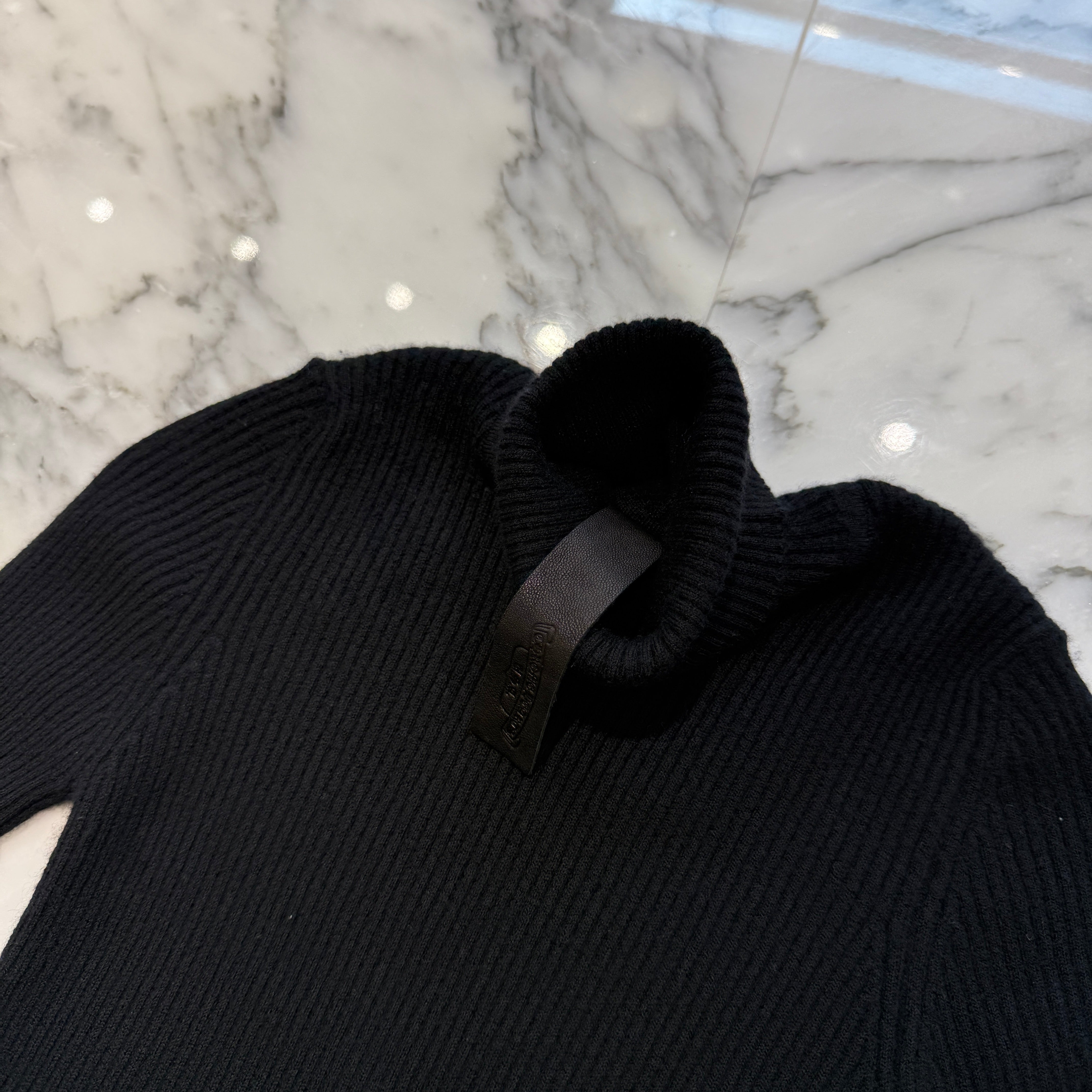 CHROME HEARTS Y NOT Triple Cross Leather Patch Cashmere Short Sleeve Knit Dress Size S クロムハーツ ワイノット トリプルクロスレザーパッチ カシミア ショートスリーブニット ワンピース サイズS