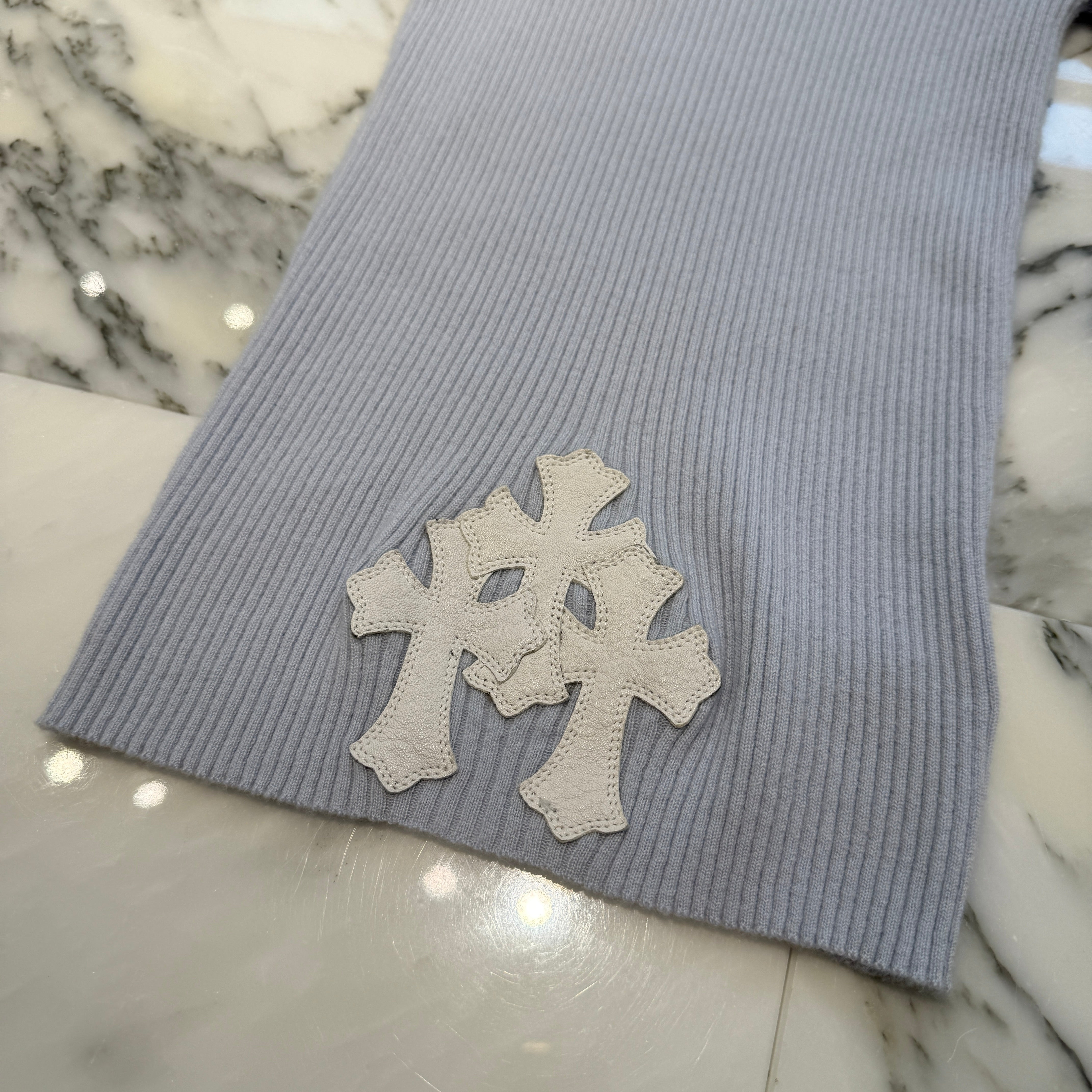 CHROME HEARTS Y NOT Triple Cross Leather Patch Cashmere Short Sleeve Knit Dress Size S クロムハーツ ワイノット トリプルクロスレザーパッチ カシミア ショートスリーブニット ワンピース サイズS