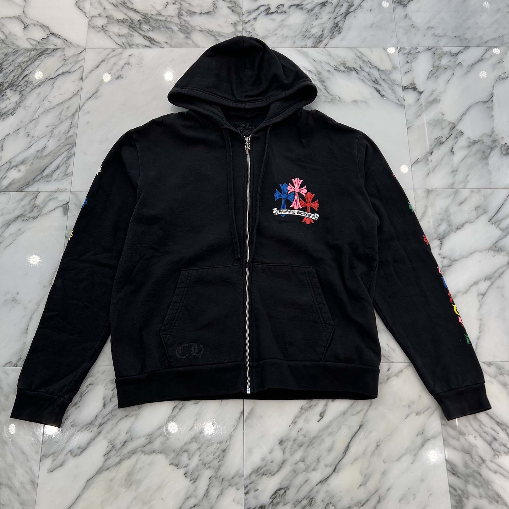 CHROME HEARTS Multi Color Cemetery Cross Zip Up Hoodie Size M