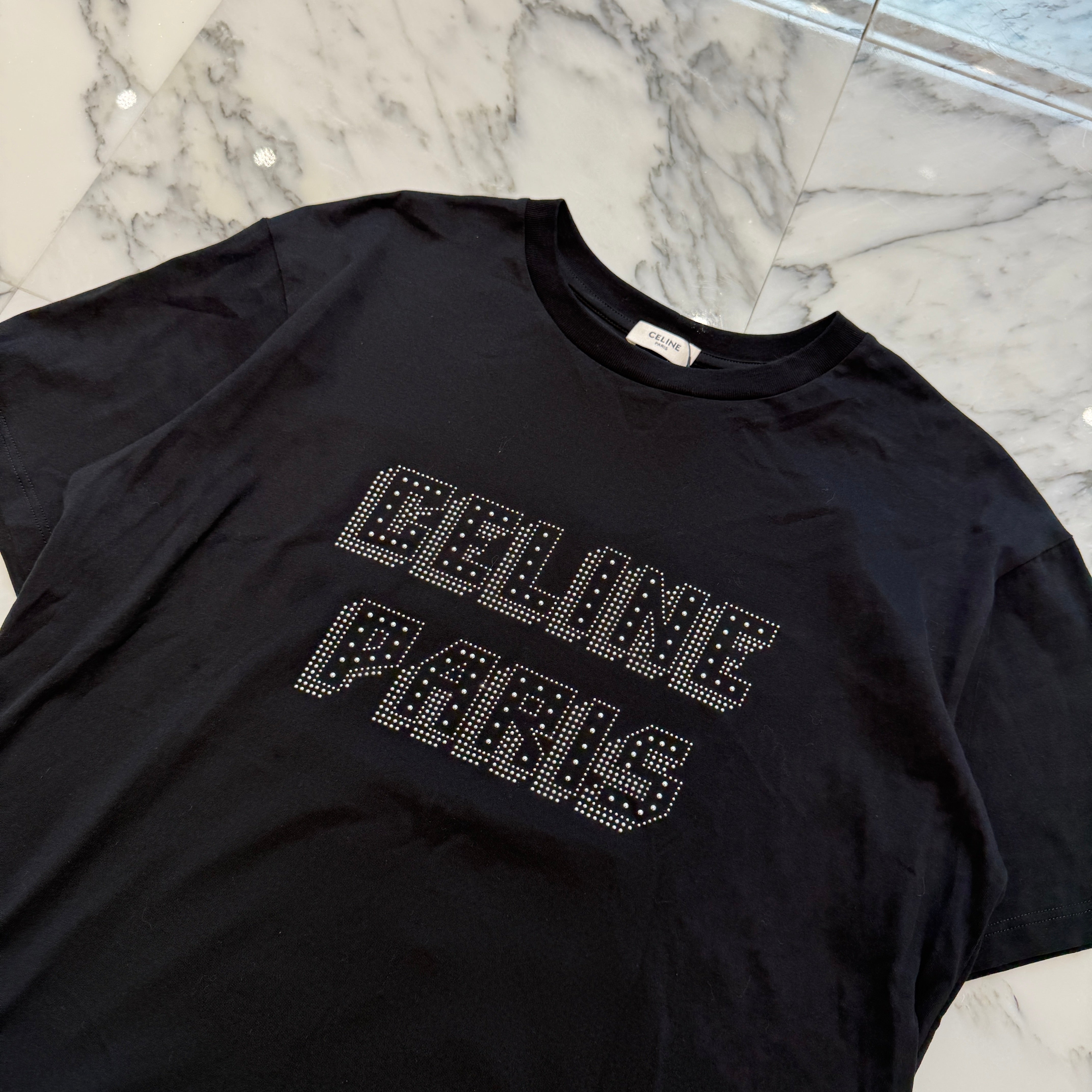 CELINE 2023AW Studded Logo Cotton Tee 2X26J671Q.38NS Size XS セリーヌ スタッズロゴ コットンTシャツ サイズXS