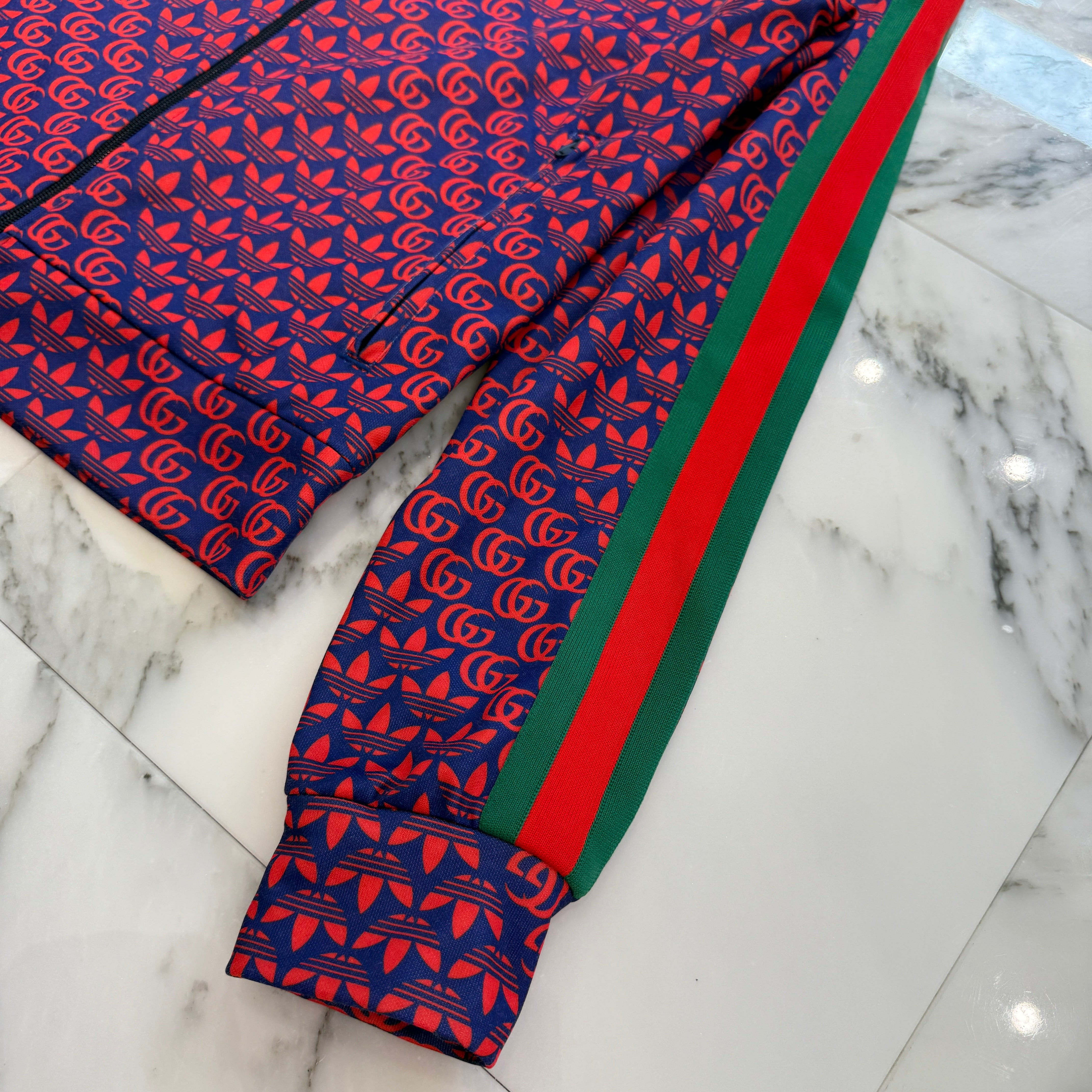 GUCCI × adidas 2022SS Double G and Trefoil Print Zip Up Jacket